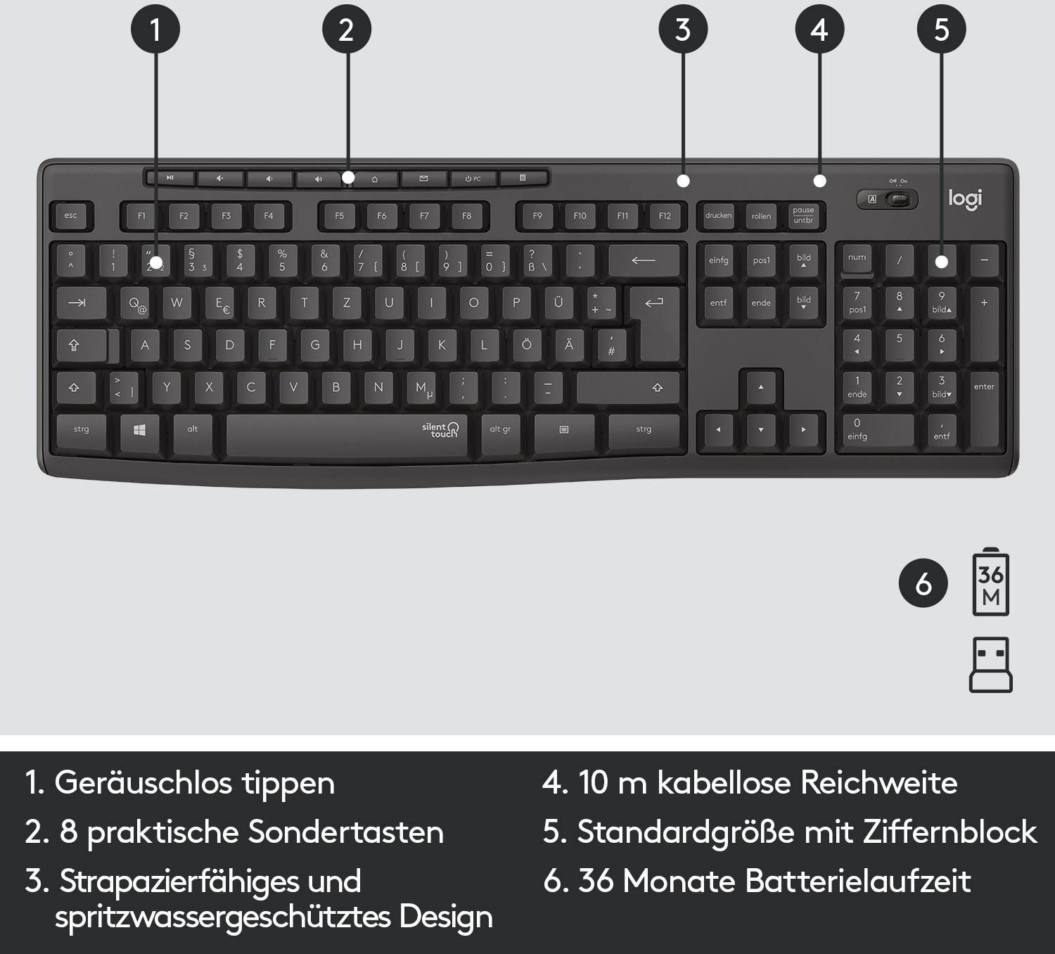 Logitech MK295 Silent Wireless Combo Tastatur- und Maus-Set