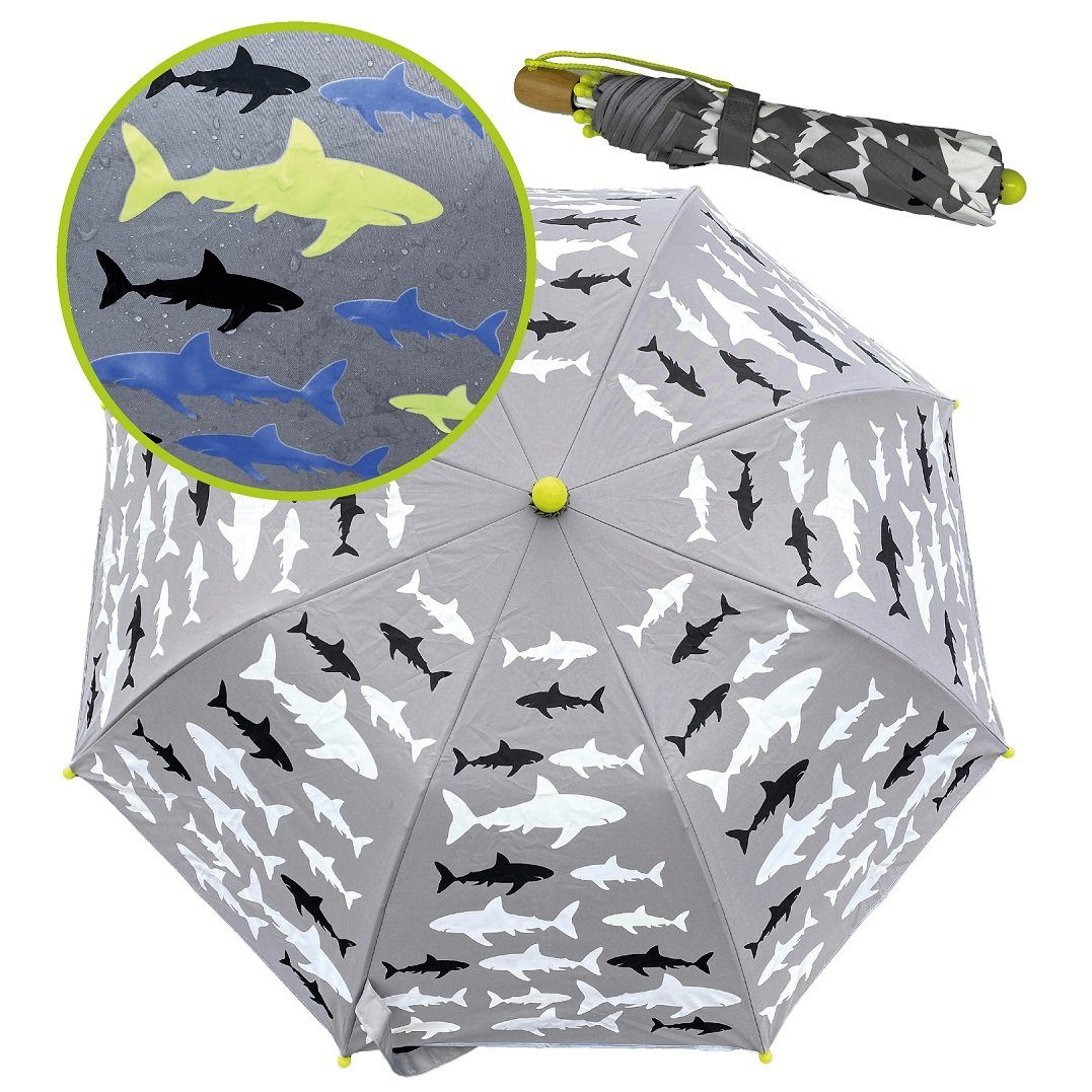 HECKBO Taschenregenschirm Magic - Regenschirm Farbe die wechselt Hai/Shark, Kinder bei Regen