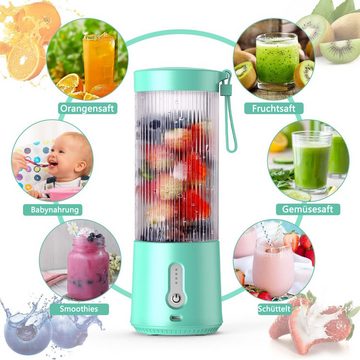 Coonoor Standmixer Mixer Smoothie Maker To Go, Mini Standmixer Tragbar, mit 6-Klingen Edelstahl, 450ml mit USB-Ladekabel