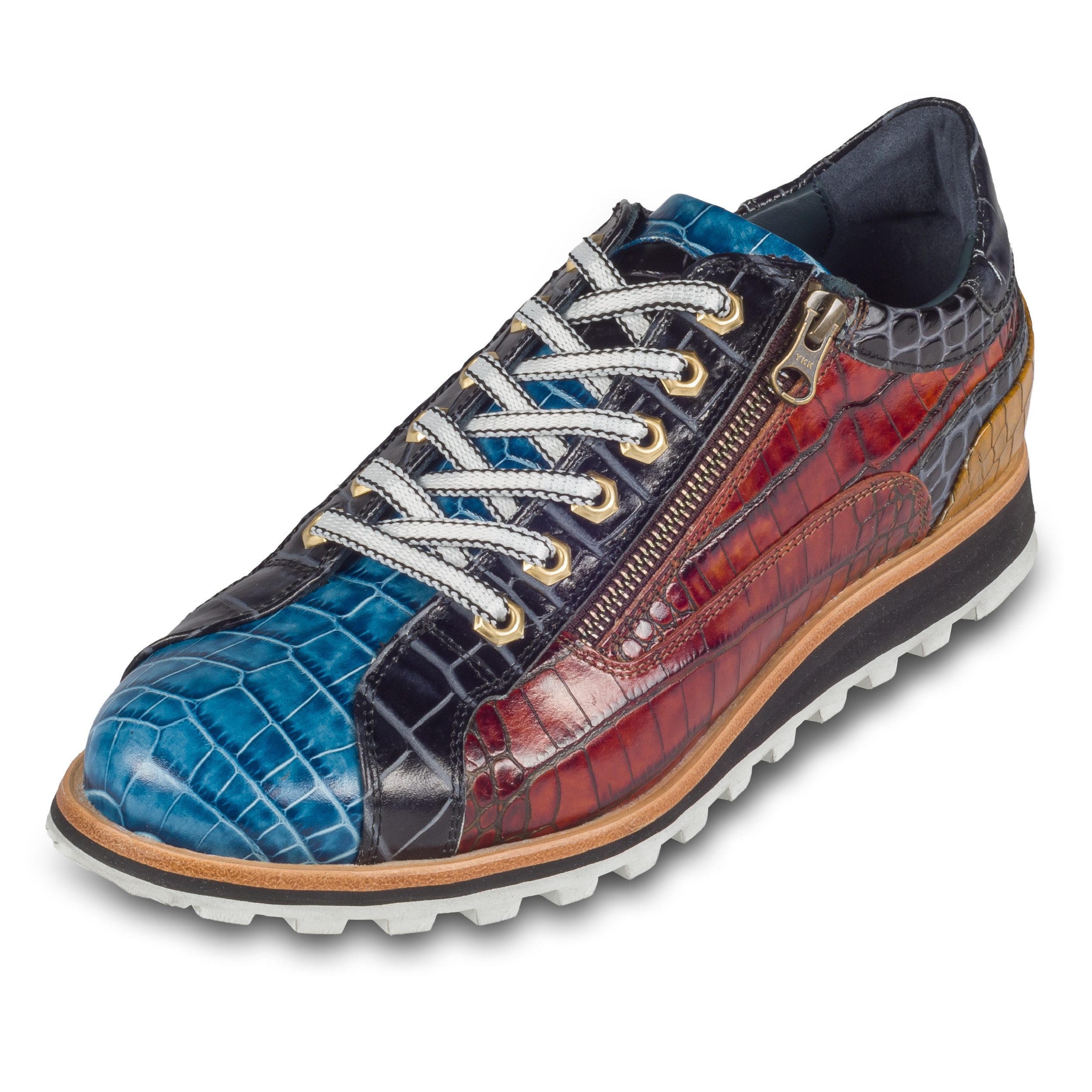 Lorenzi Lorenzi Herren Leder-Sneaker blau/braun/schwarz, Kroko-Prägung Кроссовки Handgefertigt in Italien