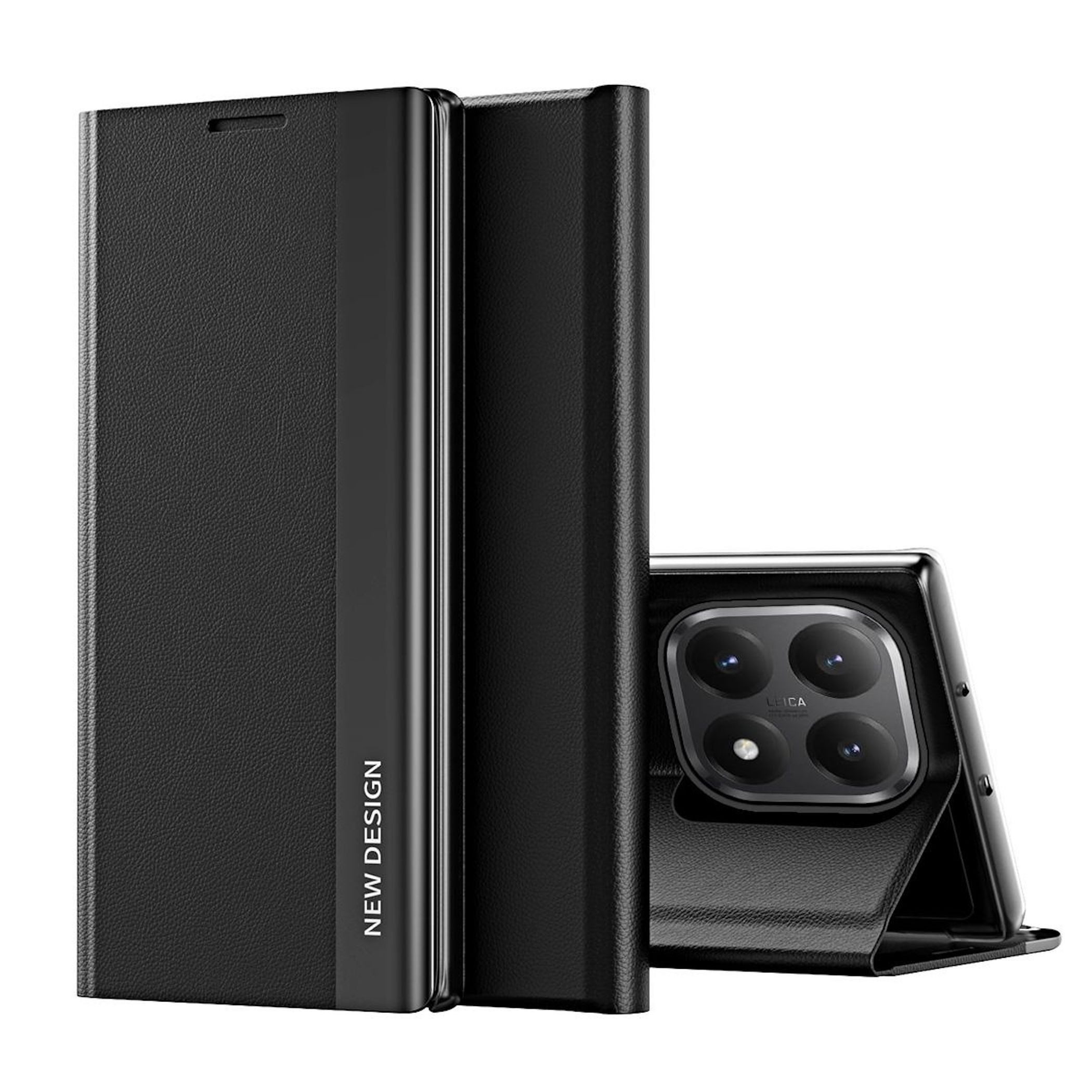 Wigento Smartphone-Hülle Für Xiaomi 15T Design Electroplated Kunstleder Schutz Hülle Schwarz, Seiten-Elektroplattierung, Flip-Stand, Adsorptionsfunktion