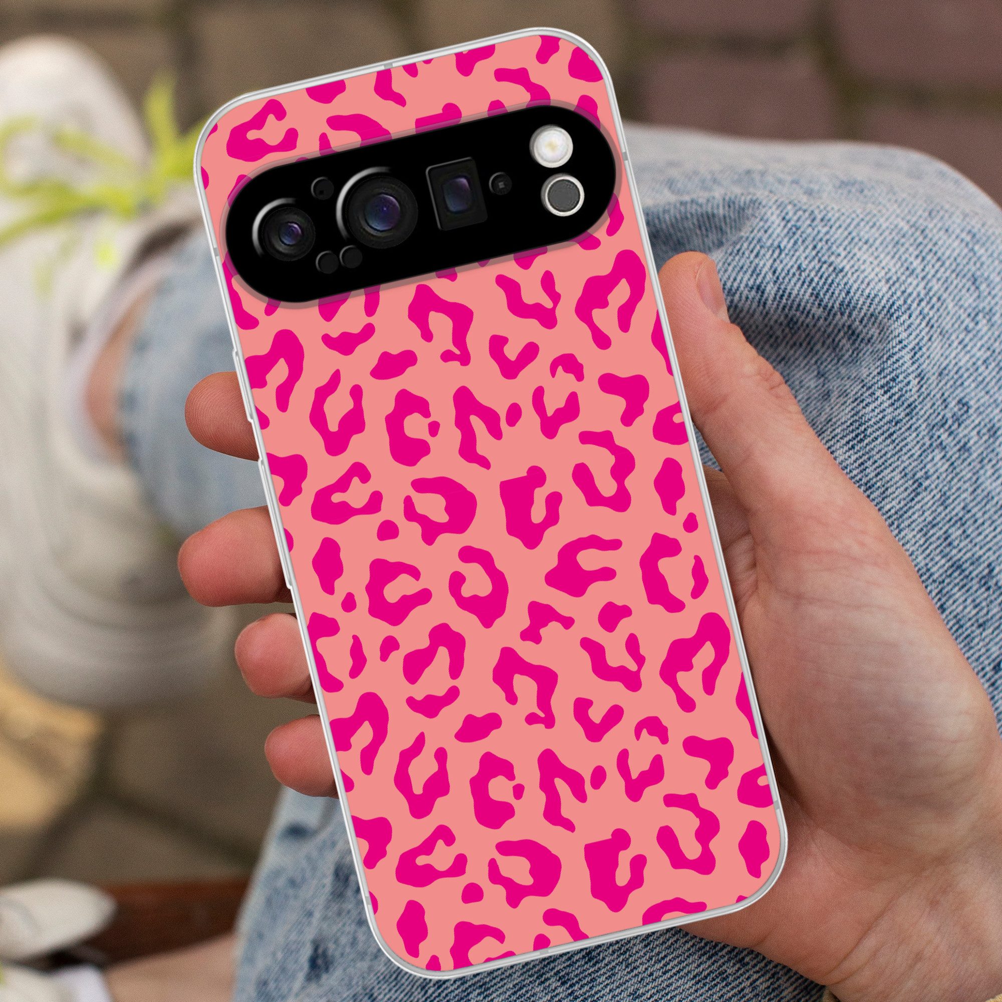 MuchoWow Handyhülle für Google Pixel 9 Pro Pantherdruck - Rosa - Tierdruck - Minimalistisc, Phone Case, Silikon, Schutzhülle Dünn