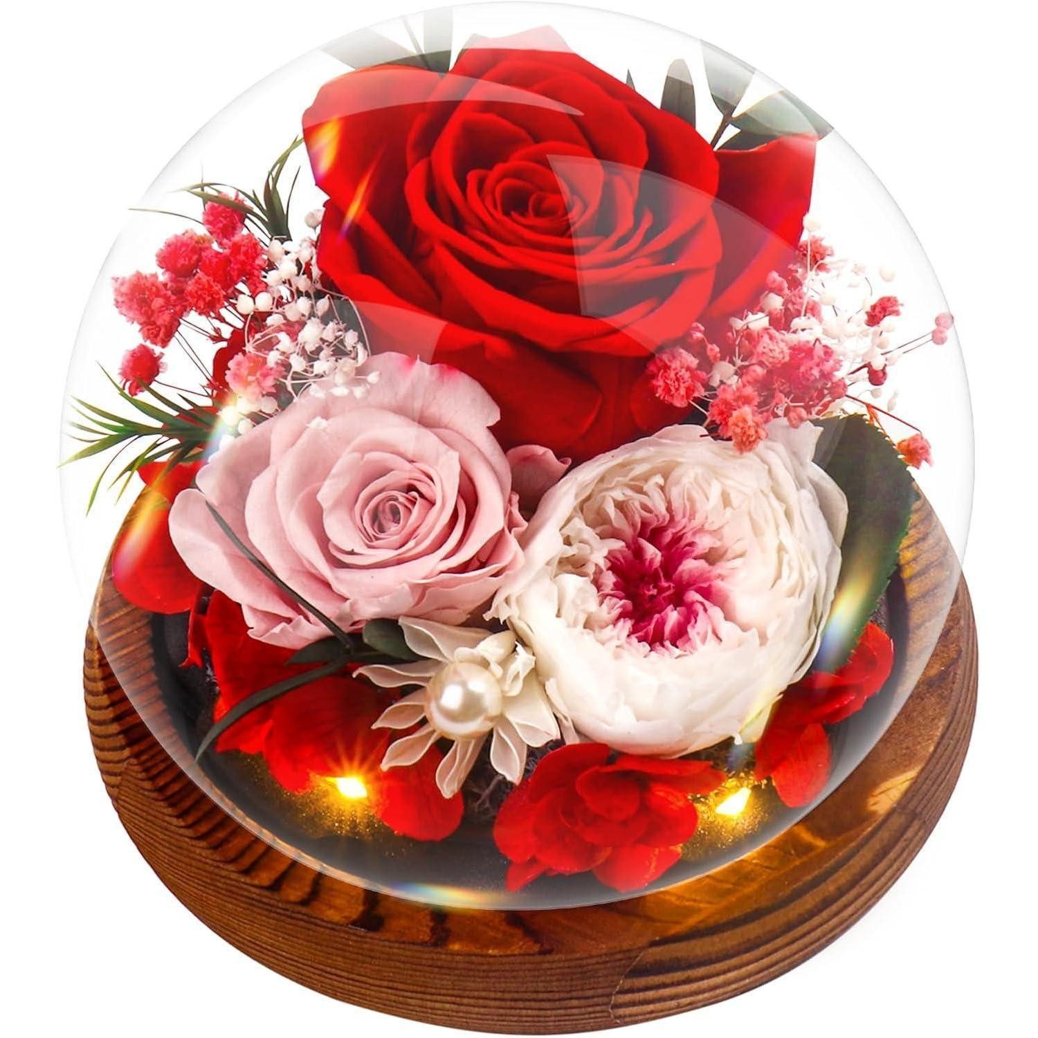 Kunstblume Rosen Glas Infinity Ewige Muttertag Geburtstagsgeschenk Rund-rouge, LuxusKollektion