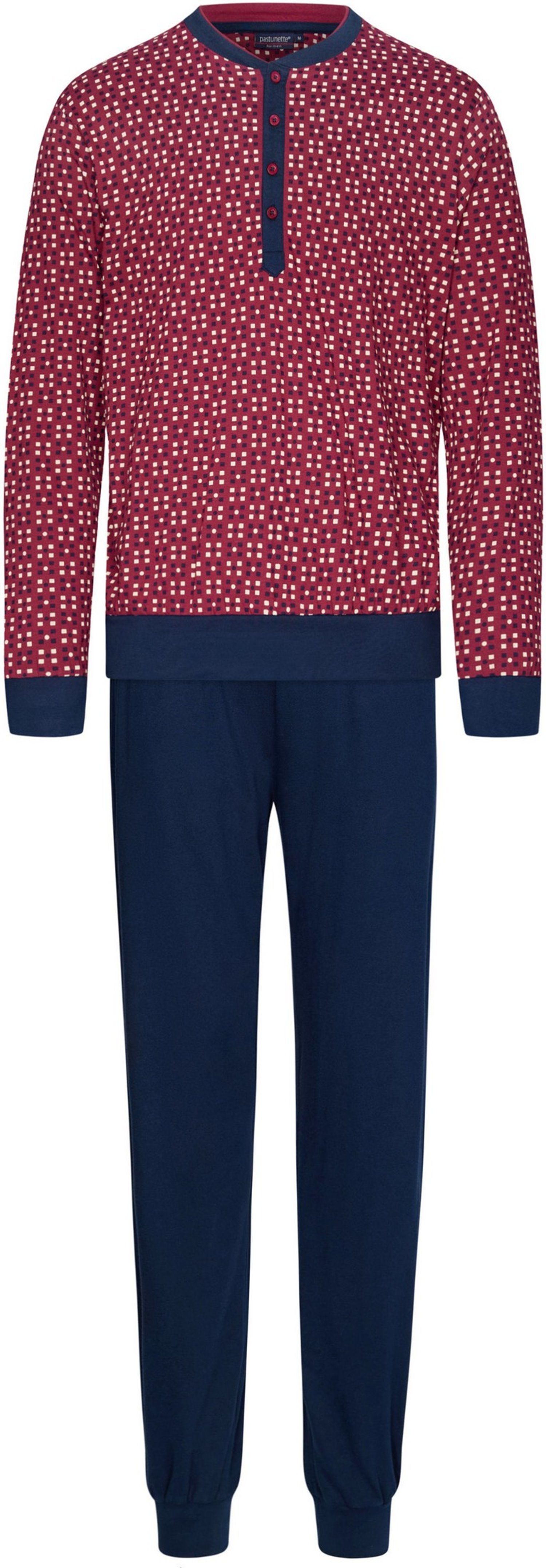 Schlafanzug (2 Bündchen Baumwolle Pastunette tlg) dark Pyjama red mit Herren