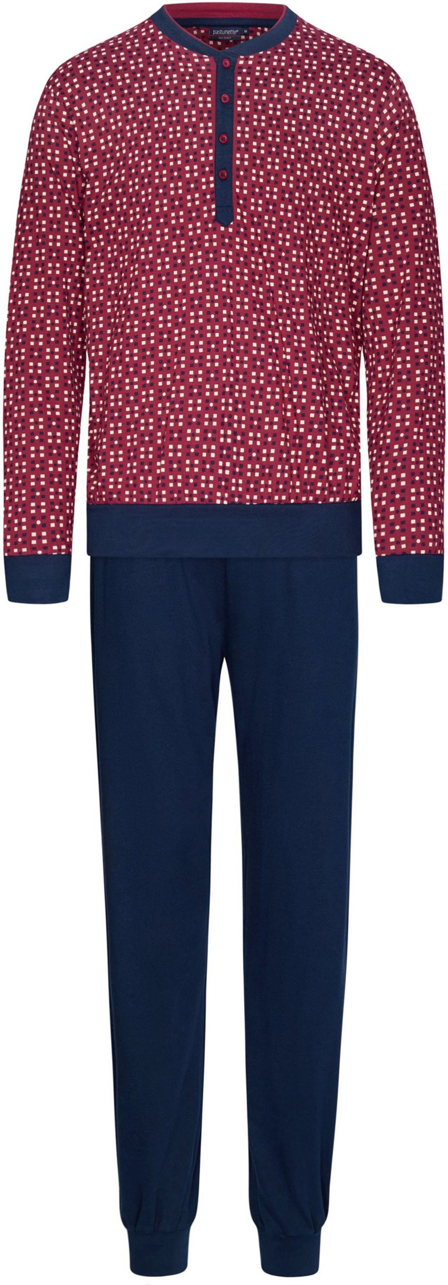 red mit Schlafanzug Pyjama Herren tlg) Bündchen Pastunette (2 Baumwolle dark