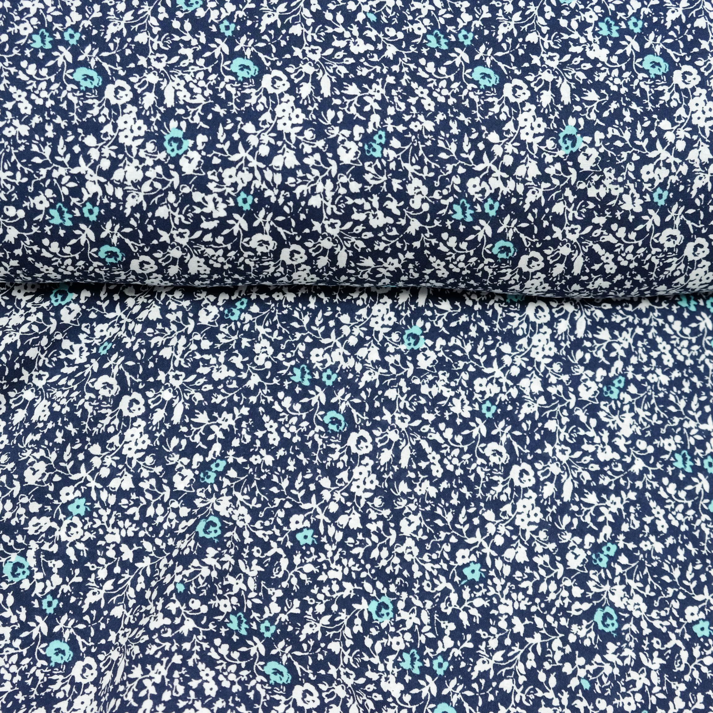 larissastoffe Stoff Baumwollstoff Blumen blau, 11,90 EUR/m, Meterware, 50 cm x 140 cm