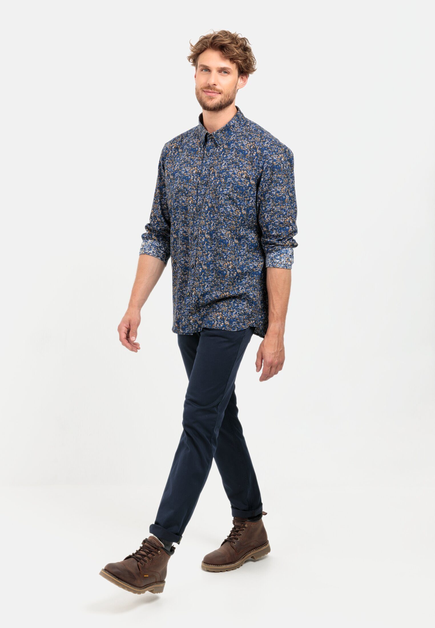 camel active Langarmhemd mit Allover-Print Langarm Button-Down Button-Down