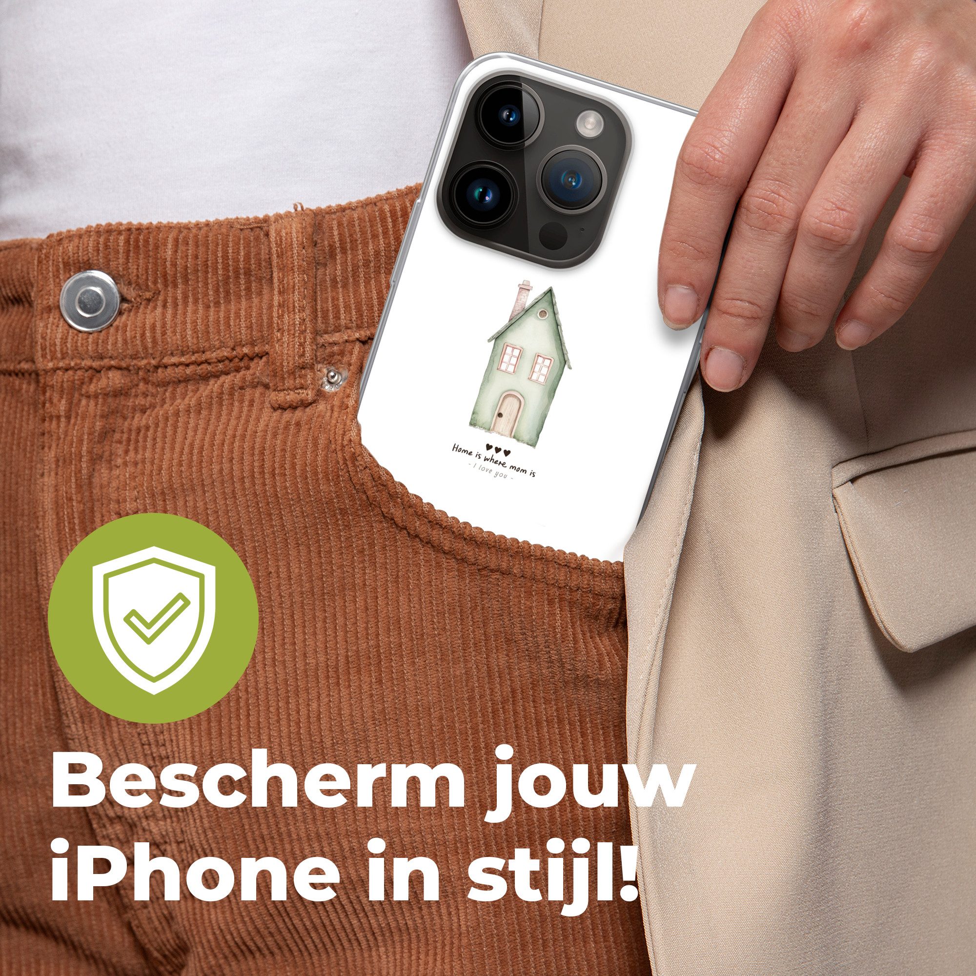 MuchoWow Handyhülle für Apple iPhone 14 Pro Landhaus - Grün - Text - Liebevoll, Smartphone-Bumper, Print, Handy Schutzhülle Dünn