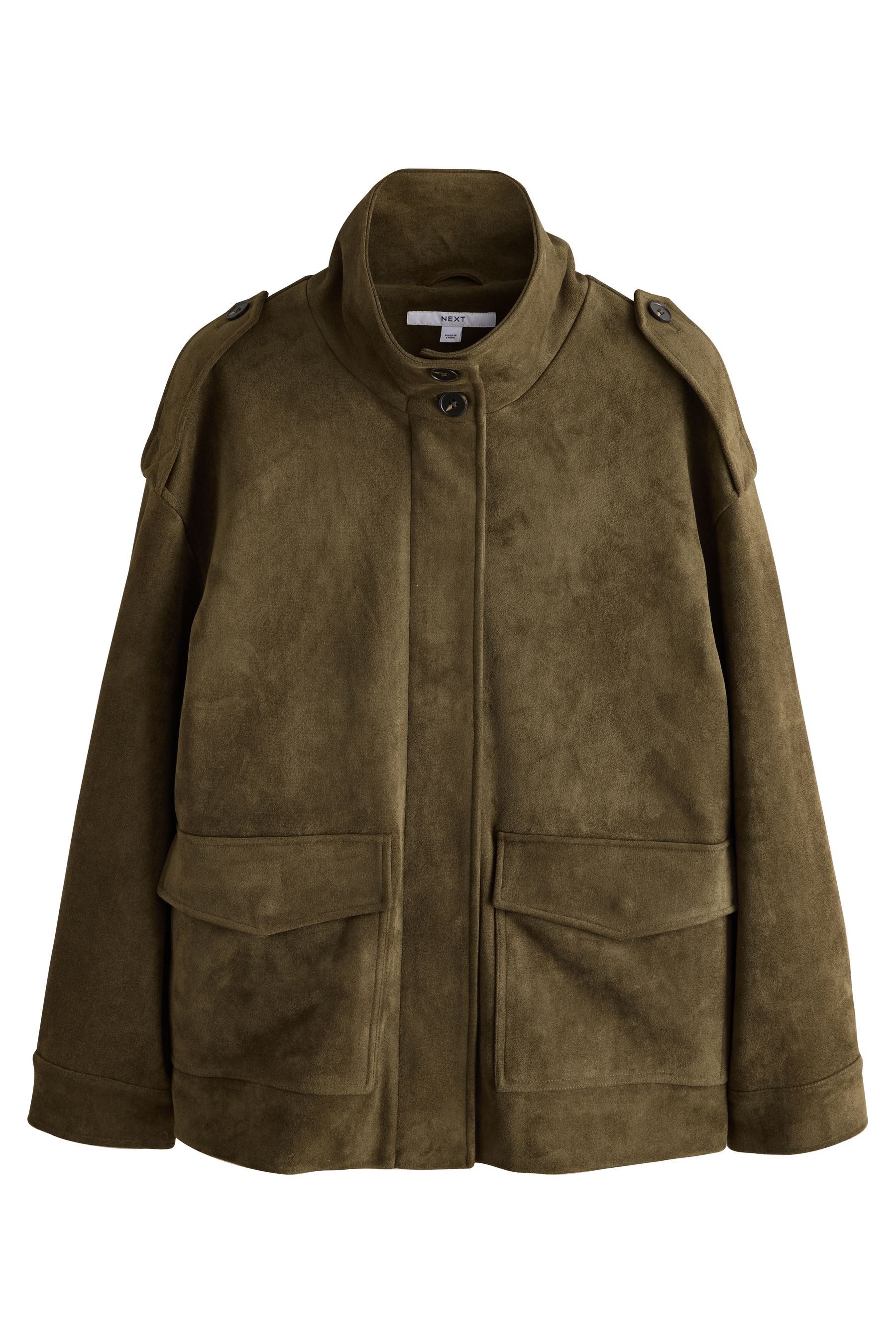 Next Ledermantel Jacke aus Kunstvelourleder mit Trichterkragen (1-tlg)