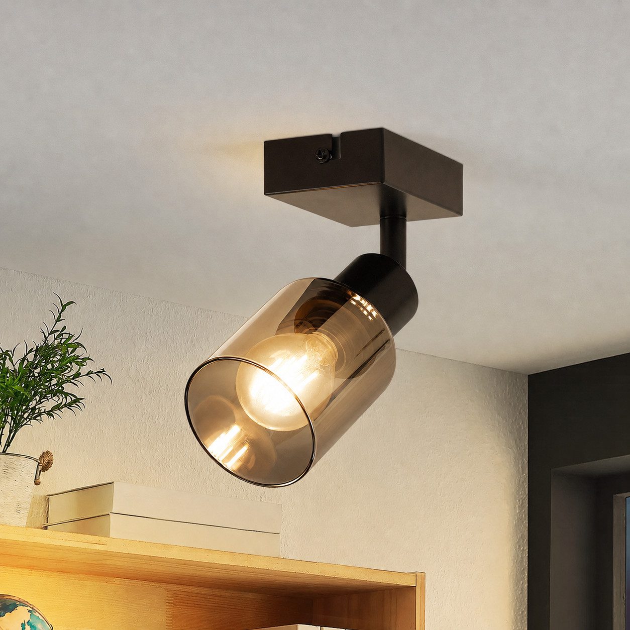Nettlife Deckenstrahler Vintage Schwarz Glas E14 Retro Deckenleuchte Schwenkbar 350°, LED wechselbar, Flur Wandstrahler für Küche Wohnzimmer