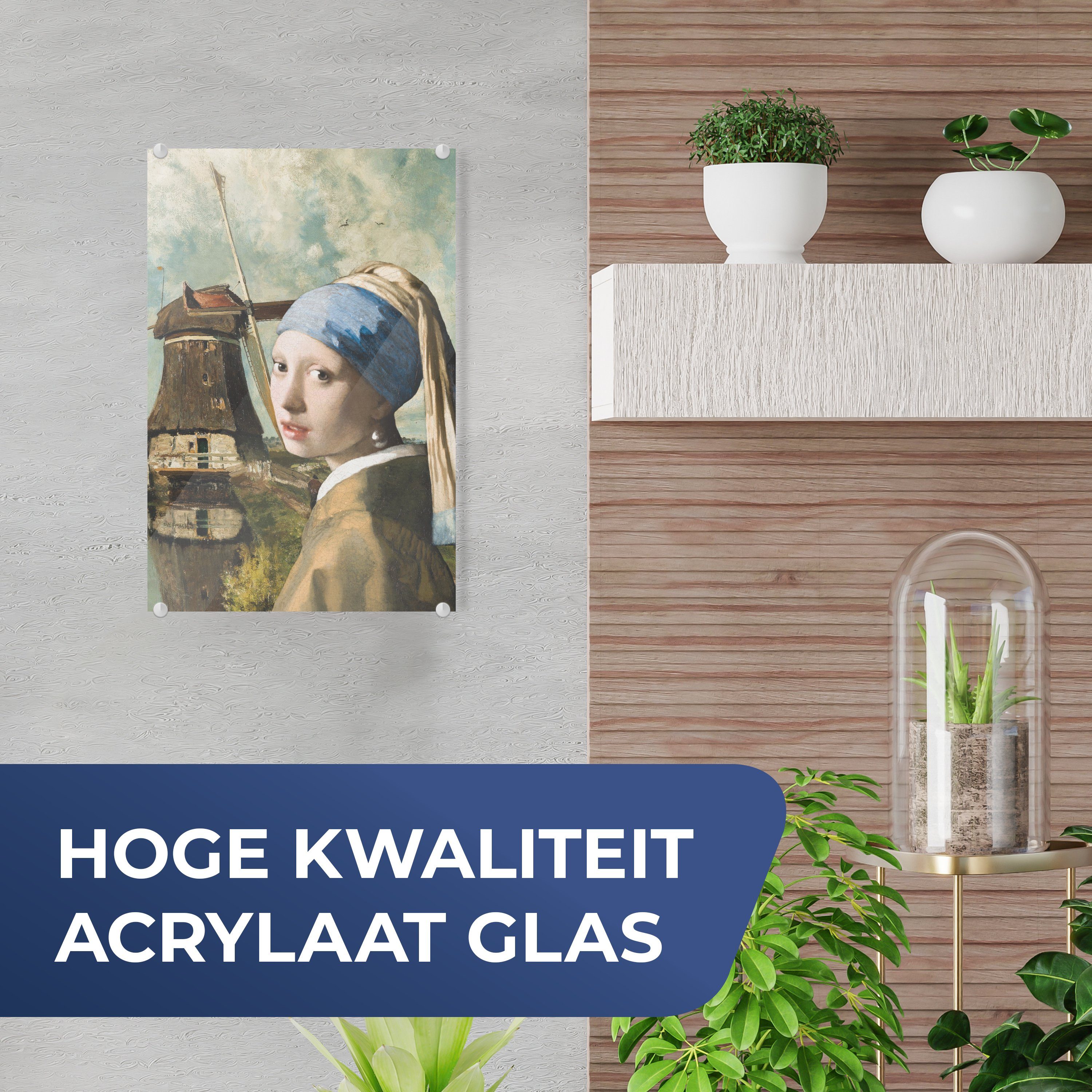 Glasbilder auf Acrylglasbild dem Wandbild Perlenohrring Johannes - - (1 Glas - Mädchen Glas Foto Bilder - auf mit bunt Das Wanddekoration - Mühle, Vermeer St), MuchoWow