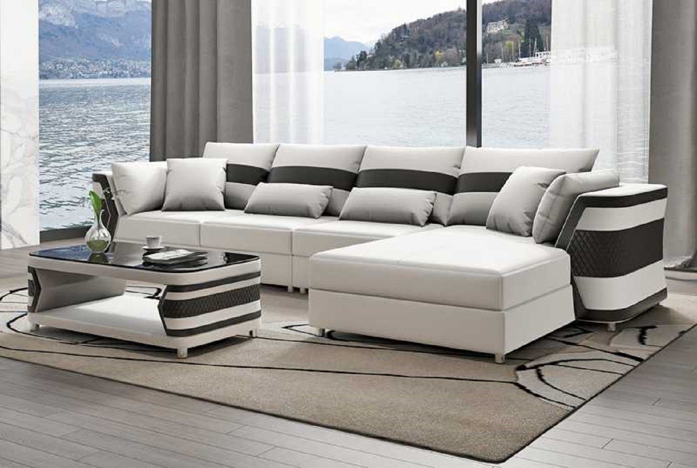 JVmoebel Ecksofa Wohnzimmer Ecksofa L Form Couch Sofa Luxus Moderne Eckgarnitur, 3 Teile, Made in Europe Weiß