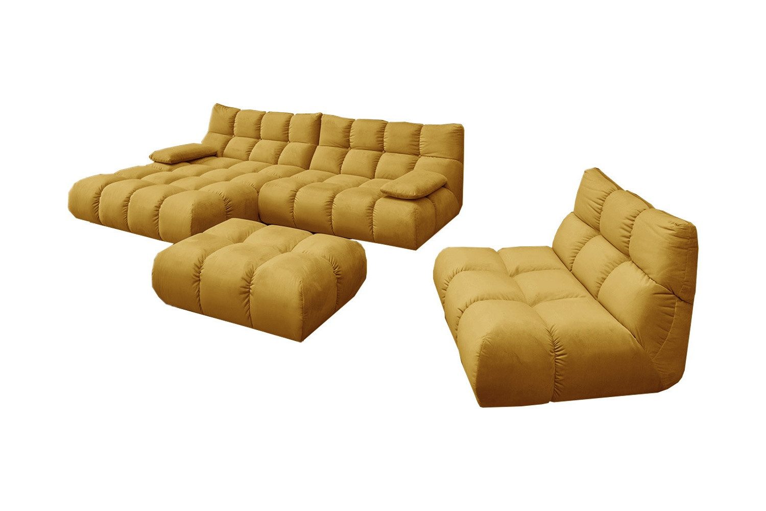 KAWOLA Sitzgruppe VIVIEN, (Set, 3-tlg), Ecksofa Drehsessel Hockerbank Velvet verschiedene Farben