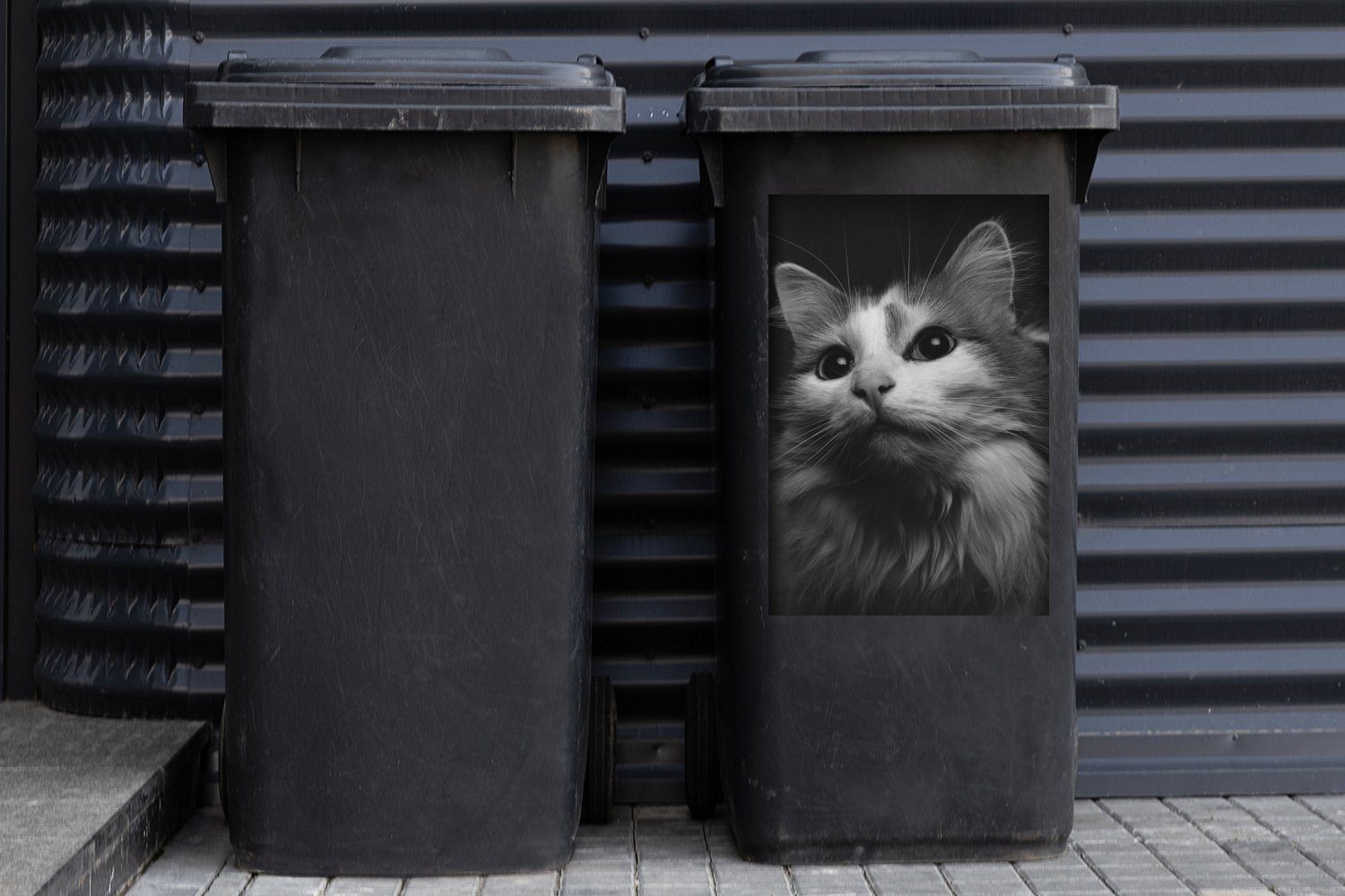 MuchoWow Wandsticker Tierprofil Katze in Sticker, St), schwarz Mülltonne, Container, (1 Abfalbehälter weiß und Mülleimer-aufkleber