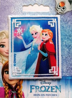 Disney Aufnäher Bügelbild, Aufbügler, Applikationen, Patches, Flicken, zum aufbügeln, Polyester, Frozen Die Eiskönigin ELSA&ANNA 1 – Größe: 6 x 7,4 cm
