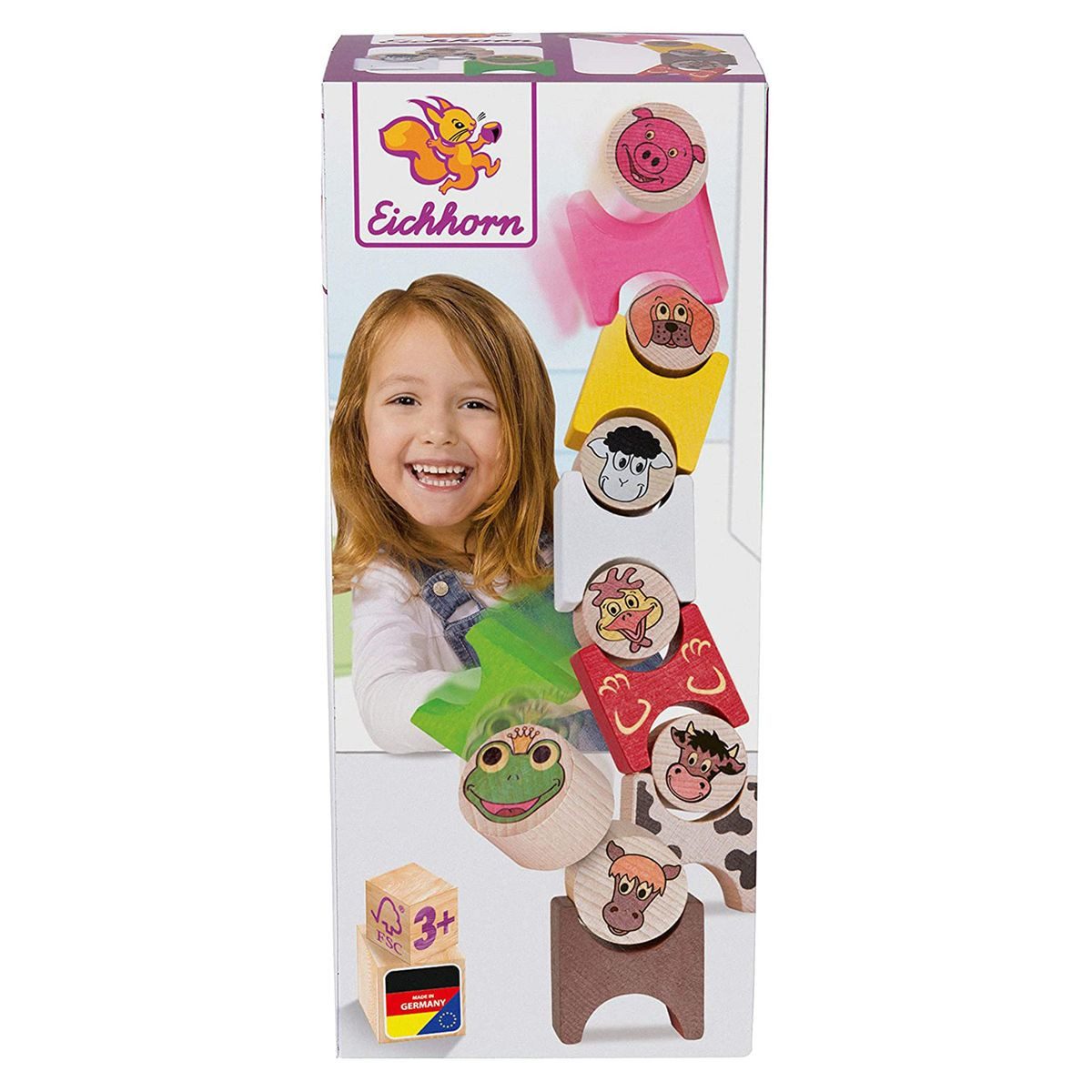 SIMBA Simba 100072315 - Eichhorn - Holz-Stapeltiere, 14 Teile, Bauernhof Spielbausteine