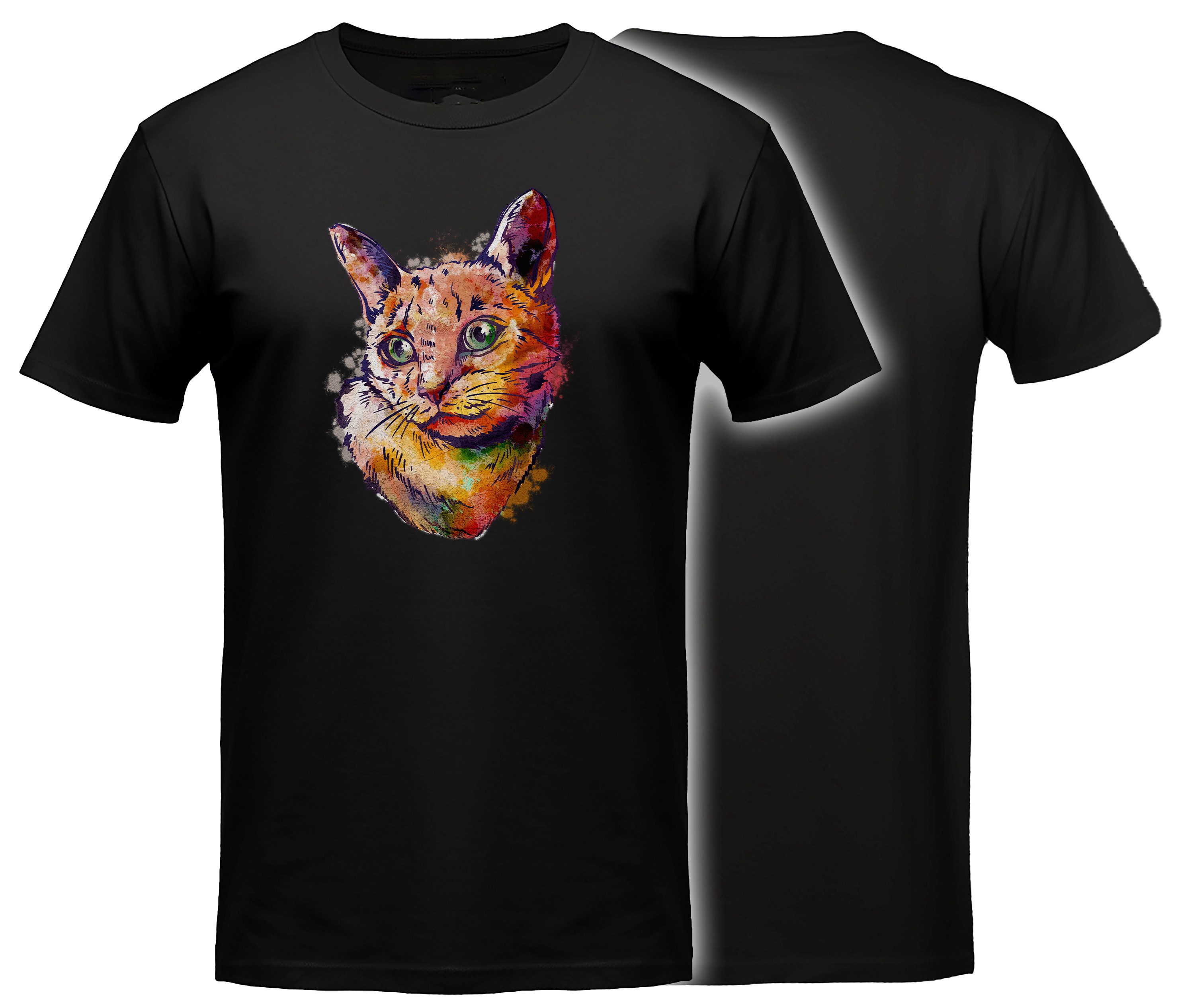 MyDesign24 T-Shirt Katzen print Shirt Aquarel Design Katzen T-Shirt schwarz kurzarm Regular Fit i114