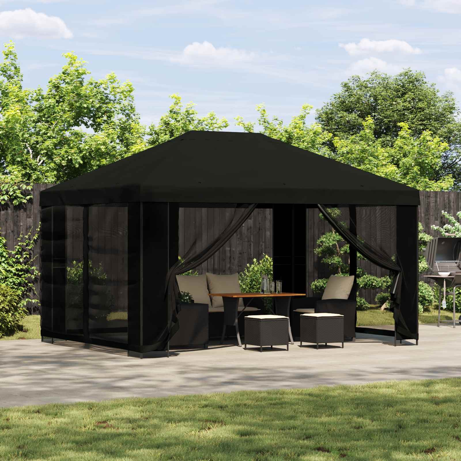 vidaXL Partyzelt Pavillon mit Seitenwänden 4 x 3 m Schwarz Polyester und Stahl
