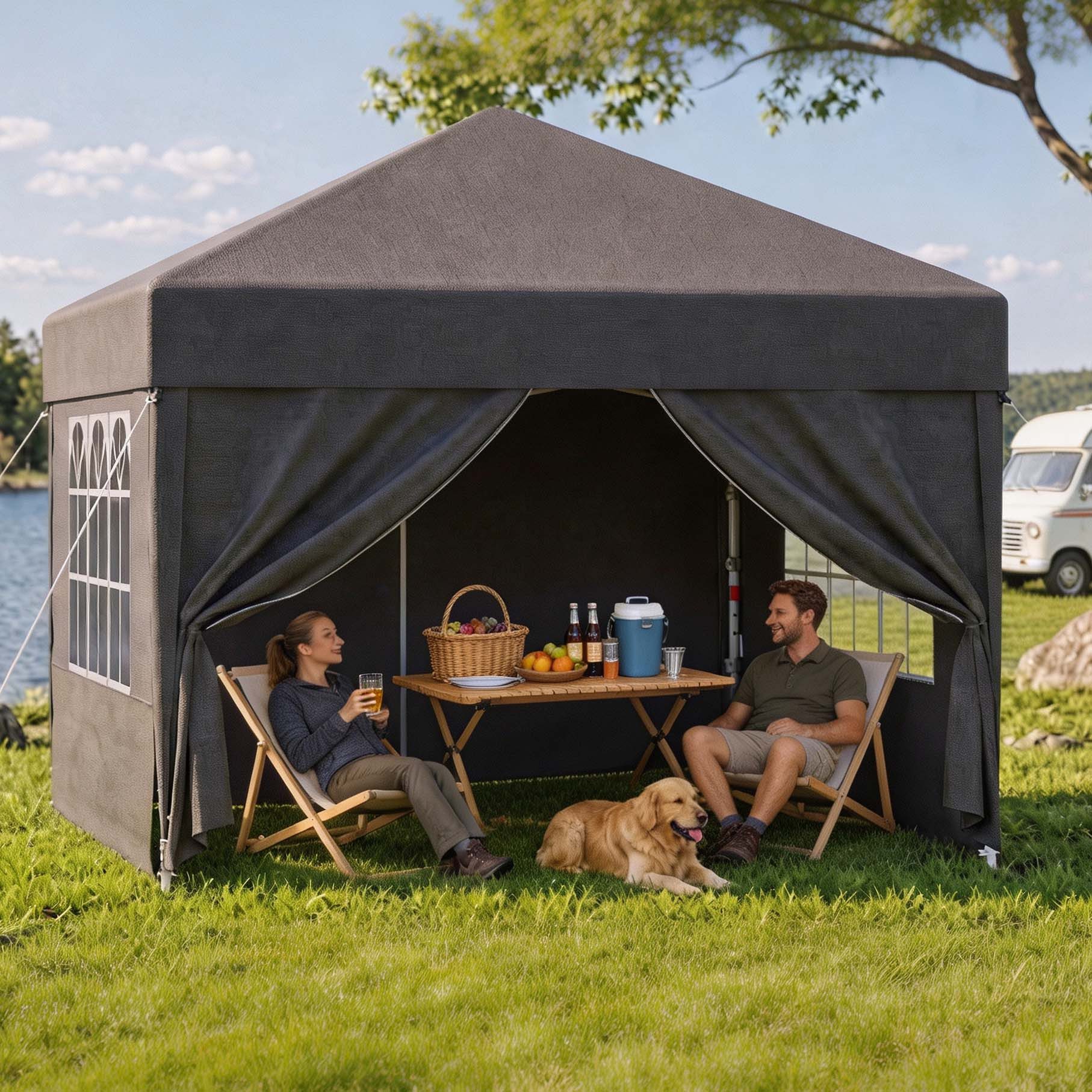 GUNJI Faltpavillon Pop Up Partyzelt 3*3/3*6m Gartenpavillon winterfest und wasserdicht, mit 4 Seitenteilen, 4 Sandsäcke, für Garten Camping