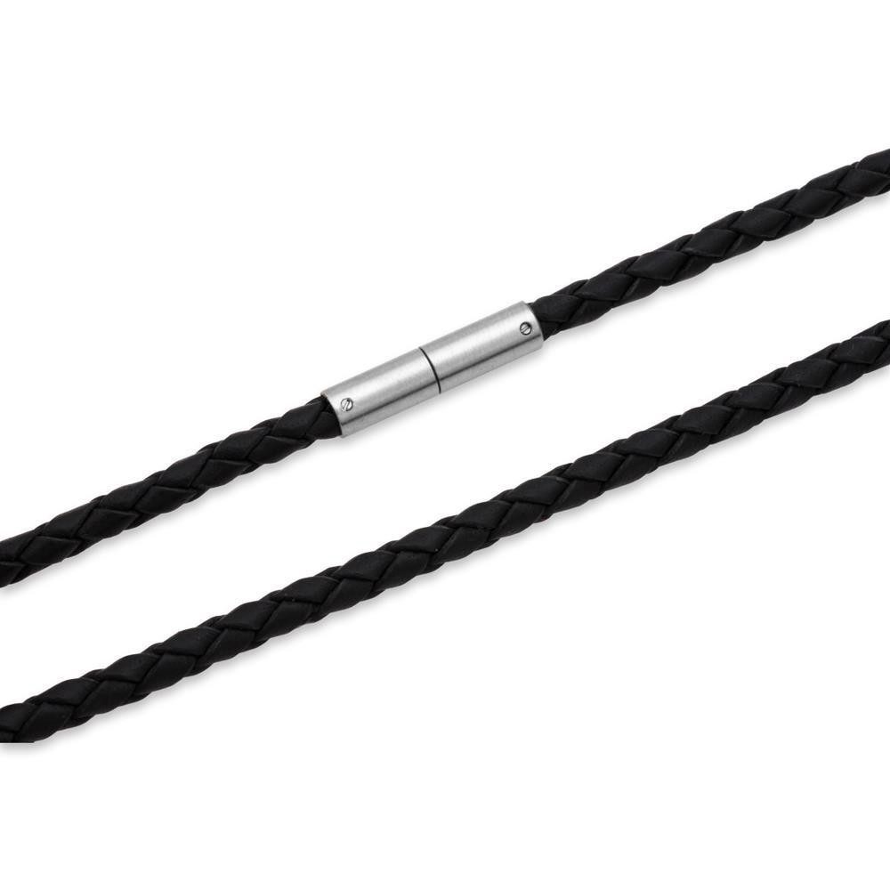 Unique Lederband Echte Lederkette in schwarz geflochten mit Edelstahlverschluss LN0002