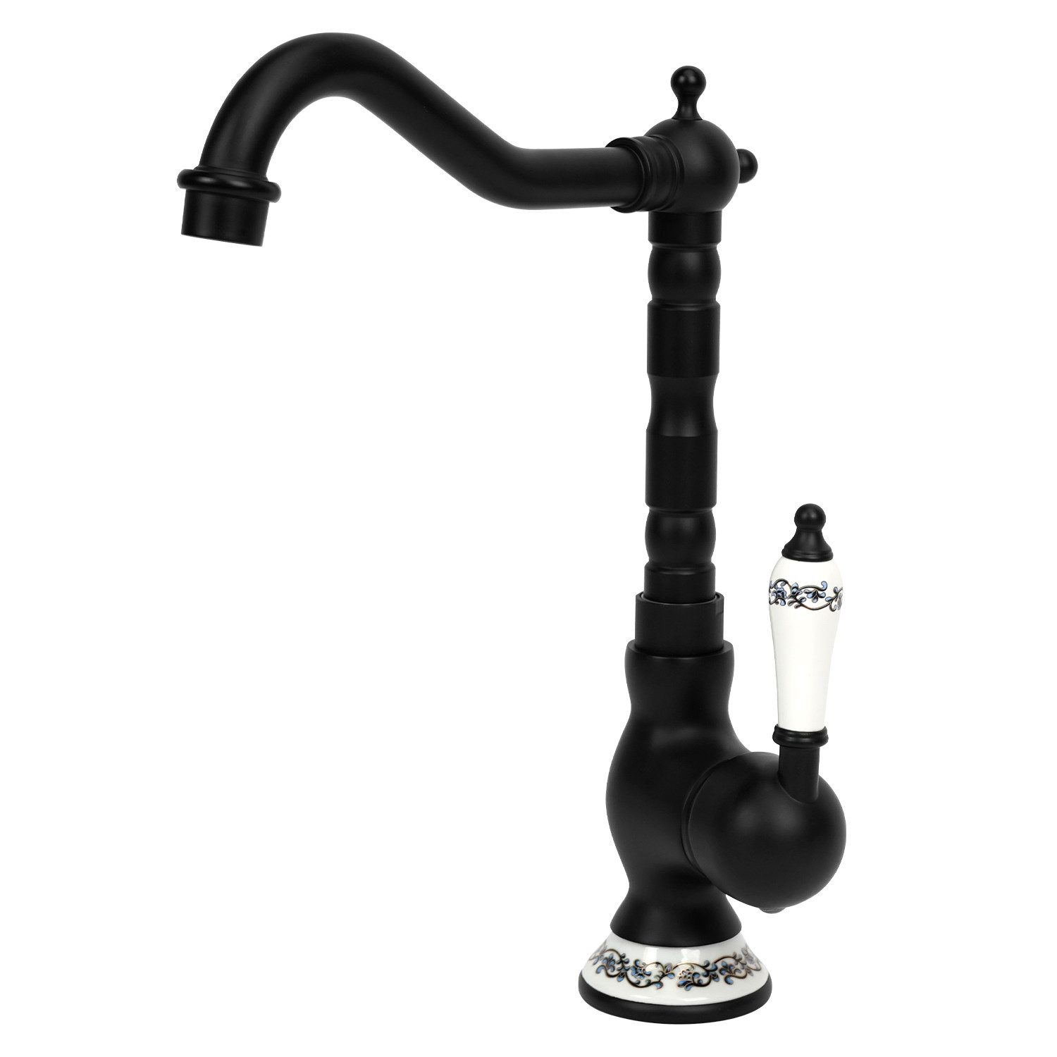 OSTWOLKE Waschtischarmatur Wasserhahn Bad Küche Waschbeckenarmatur Badarmaturen Küchenarmatur Retro mit 360° schwenkbarer Auslauf Mischbatterie Einlochmontage