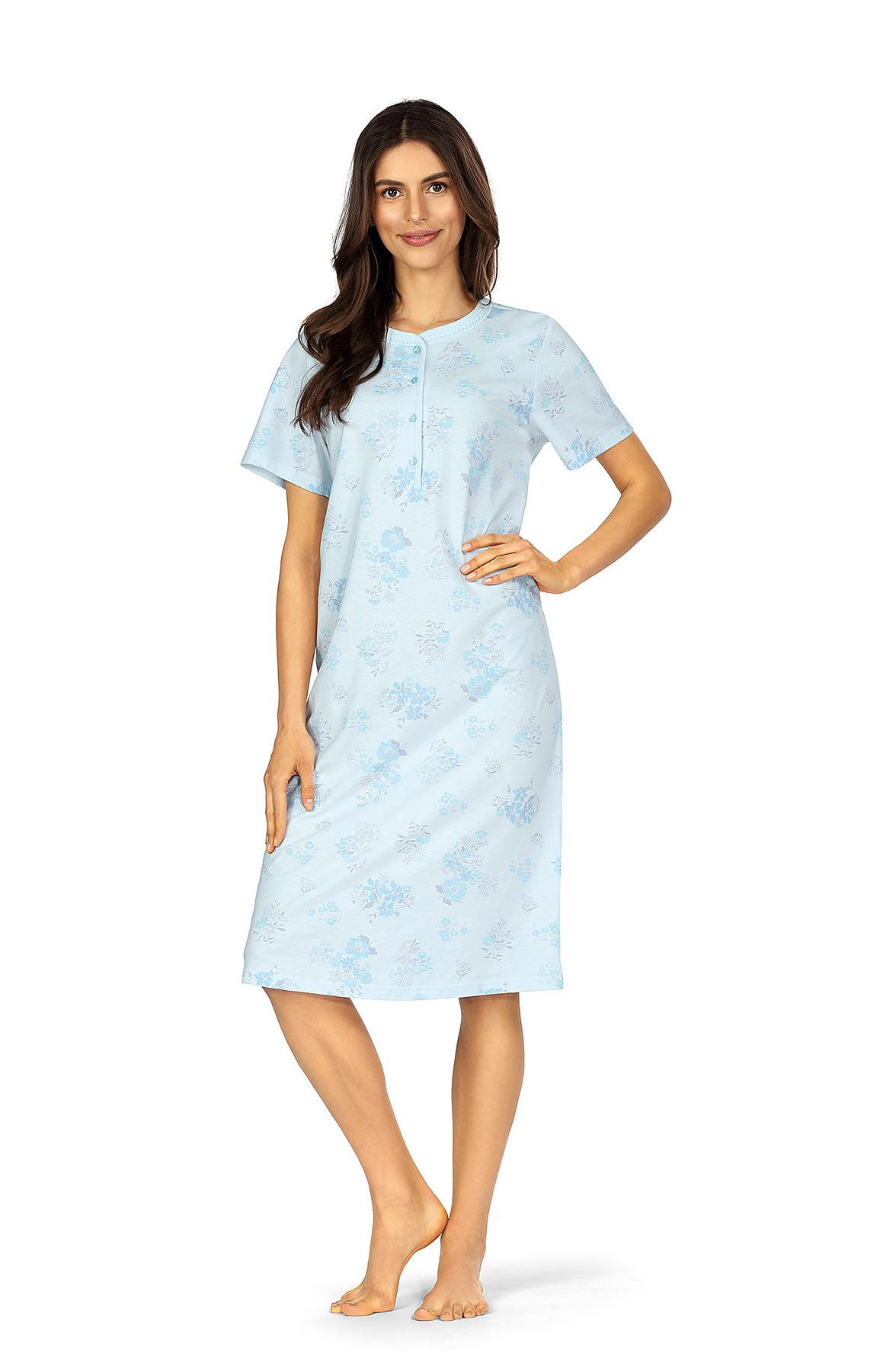 comtessa Nachthemd Comtessa Damen Nachthemd kurzer Arm Bleu Knopfleiste (1-tlg) kurzarm Nachthemd mit Knopfleiste