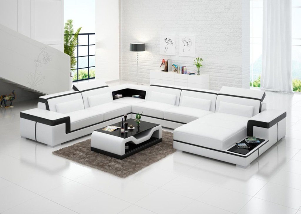JVmoebel Made Ledersofa Europe Wohnlandschaft Sofa Couch in U-Form Garnitur, Weiß Ecksofa