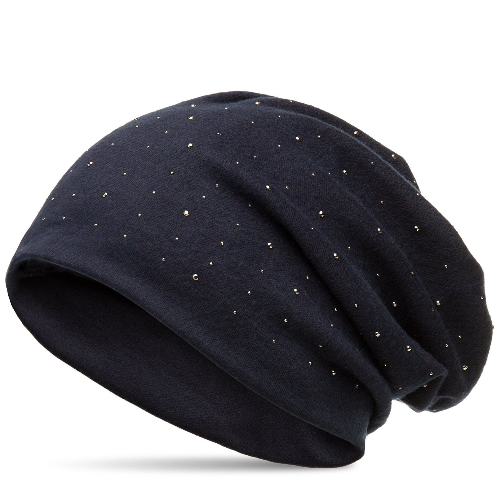 Caspar Beanie MU137 Beanie Mütze mit Strass und warmem Flanell Stoff dunkelblau (uni) | Beanies