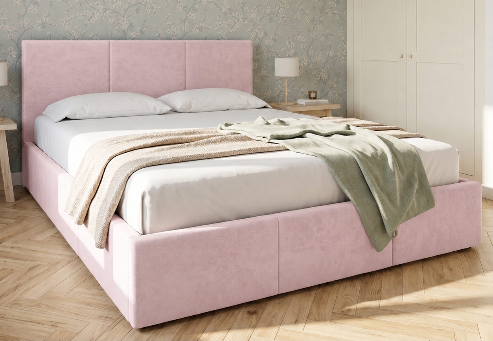 Home Collective Polsterbett Bett Doppelbett Bettgestell mit Lattenrost & Stauraum, mehrere Größen (Größen: 120x200 140x200 160x200 180x200, samtweicher Veloursstoff, in Europa hergestellt), Bettkasten flexibler Lattenrost mit Härtegradeinstellung Rosa