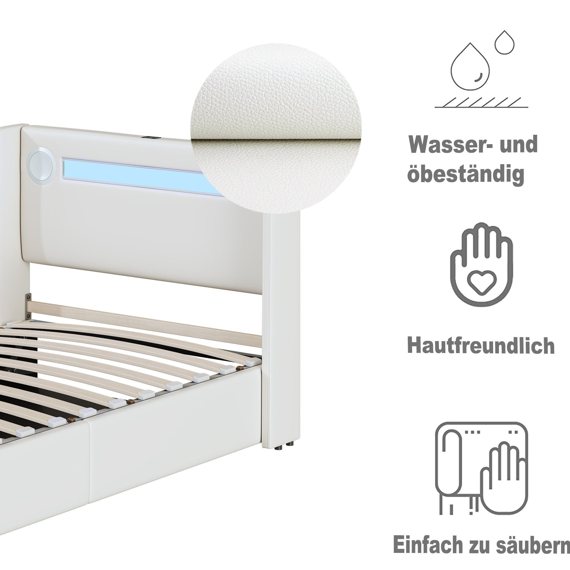 REDOM Polsterbett Stauraumbett mit LED-Lichtleiste, Bluetooth-Player günstig online kaufen