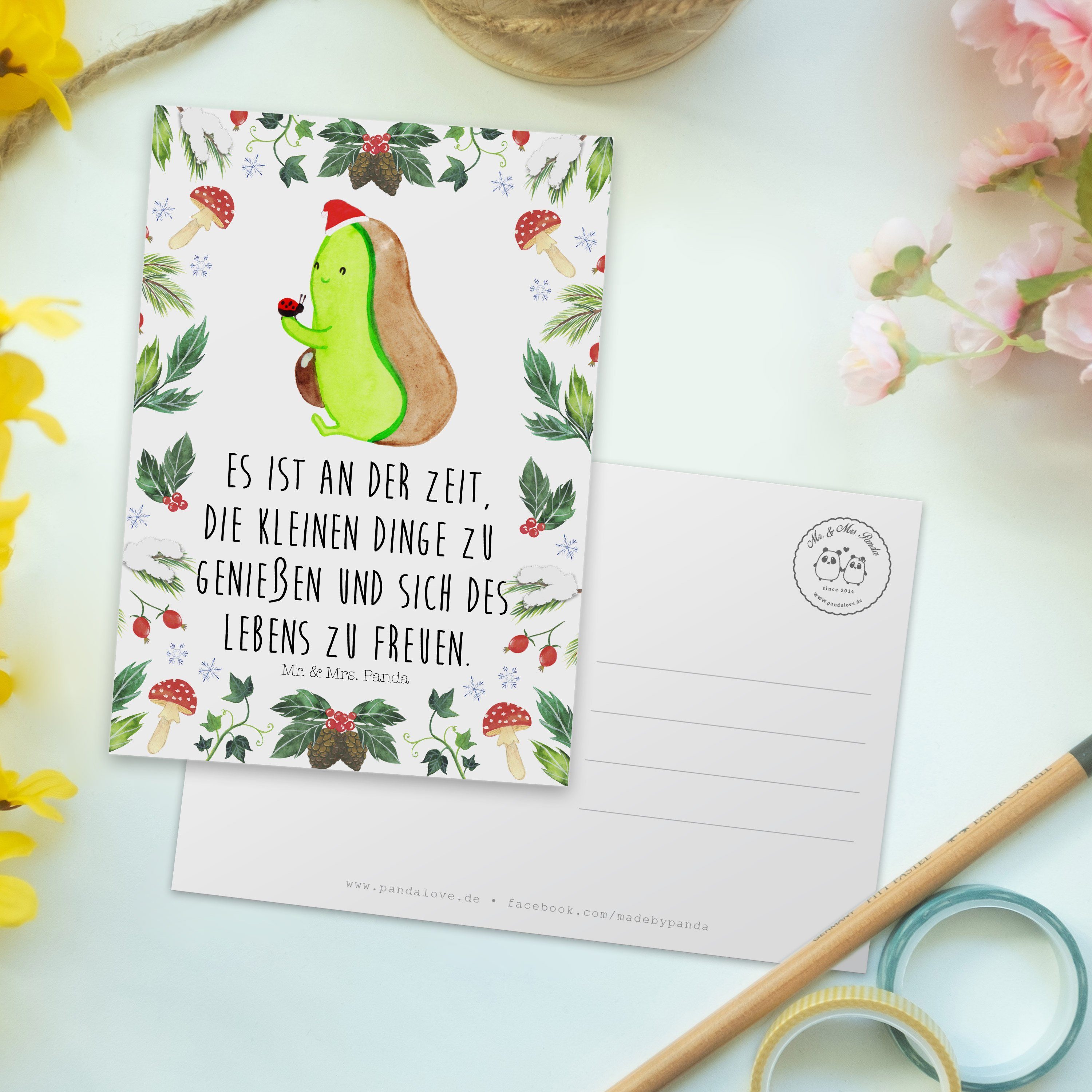 Mrs. Karte, Mr. Postkarte kleine Avocado Geschenk, Panda - Geschenkkarte, Dinge Advent - Weiß &