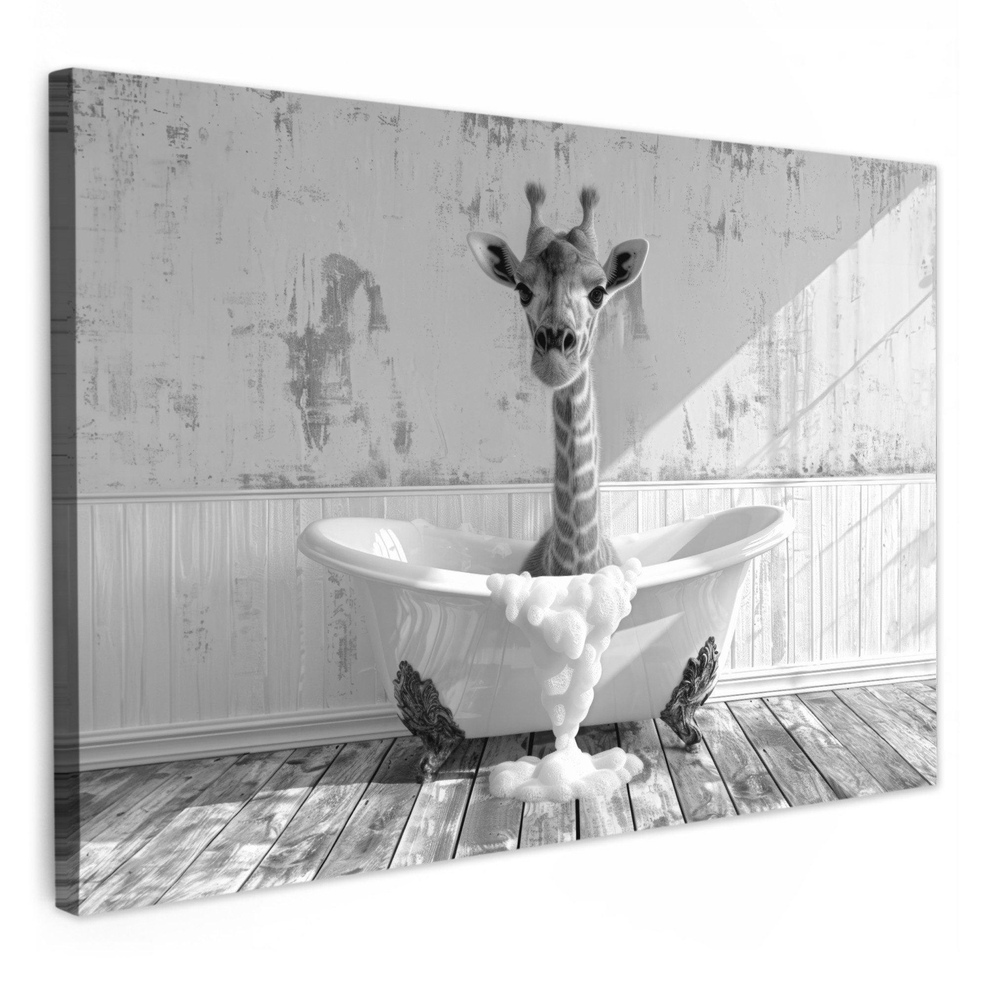 OneMillionCanvasses® Leinwandbild Giraffe - Tier - Bad - Vintage - Schwarz günstig online kaufen