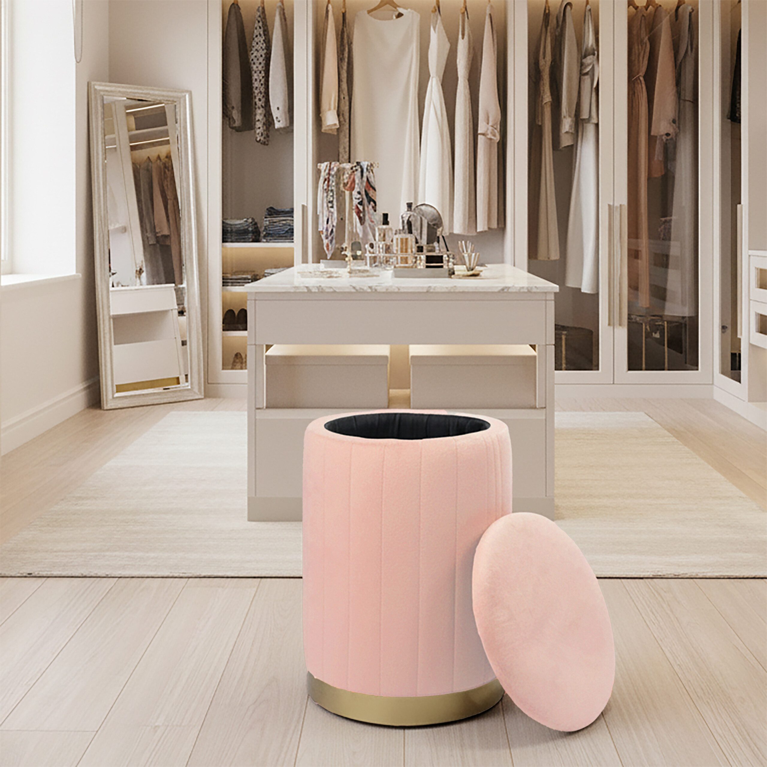 relaxdays Stauraumhocker Hocker aus Samt mit Stauraum, Altrosa