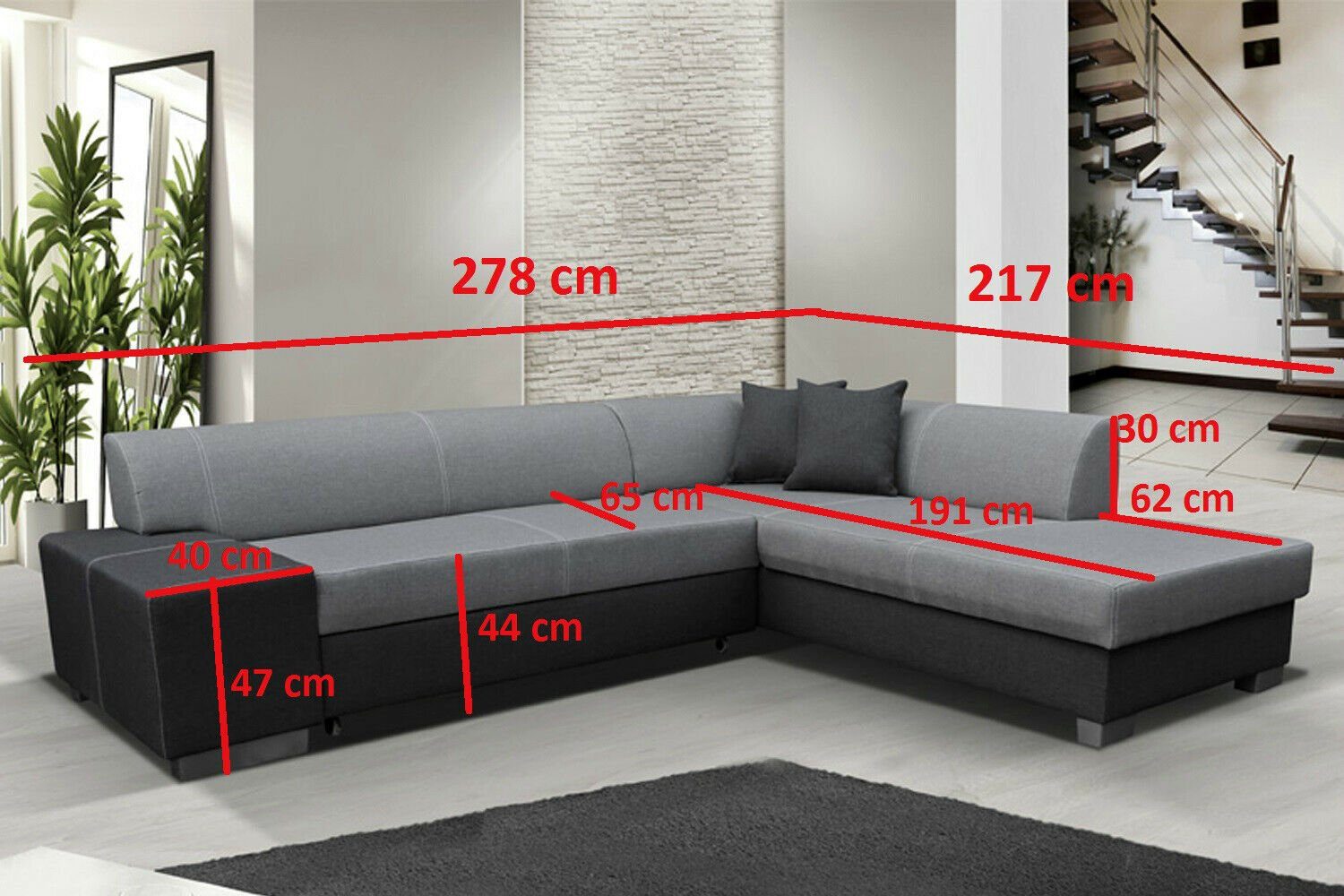JVmoebel Ecksofa, Moderne Design Ecksofa Porto Bettfunktion Couch Textil Hellgrau / Schwarz