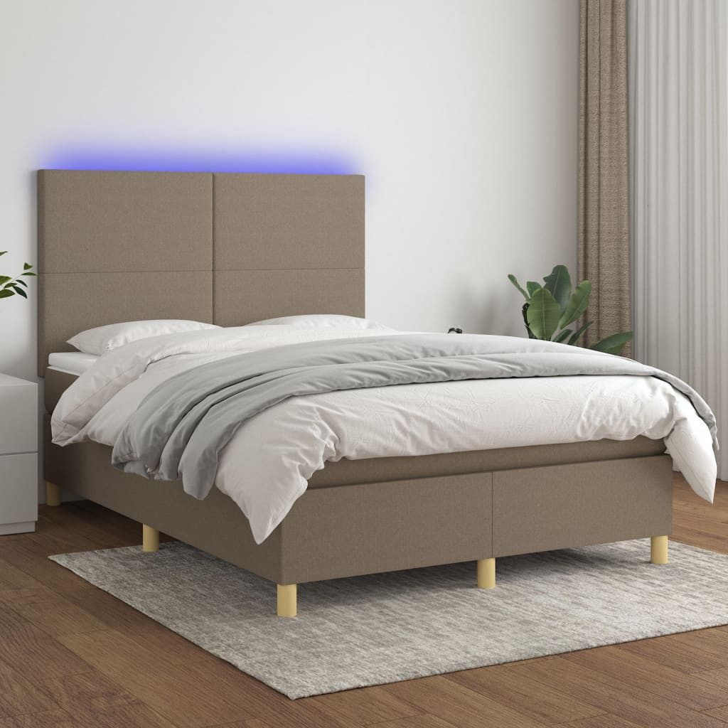 vidaXL Boxspringbett (140 x 200 cm, Schlichtes Design, Taupe), mit LED günstig online kaufen