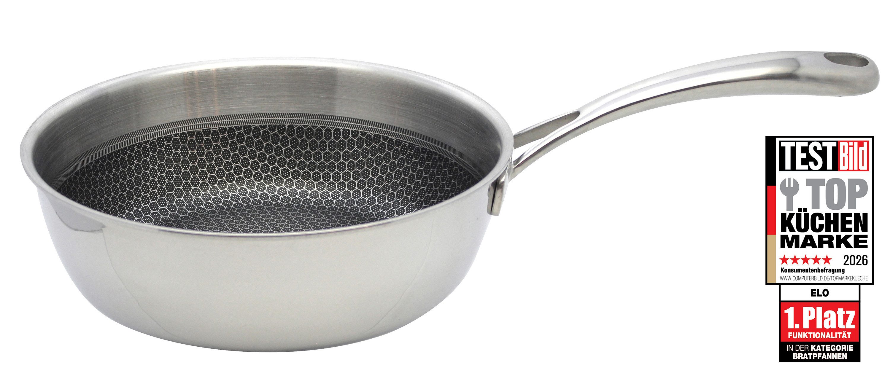 Elo Premium Sauteuse Relief Evolution Sauteuse, Edelstahl 18/10 (1-tlg), durchgehender Aluminium-Kern,  außen magnetischer Edelstahl