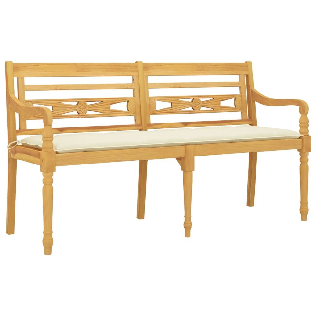 furnicato Gartenbank Batavia Naturholzbank mit Creme Kissen 150x51,5x84 cm (1-St)