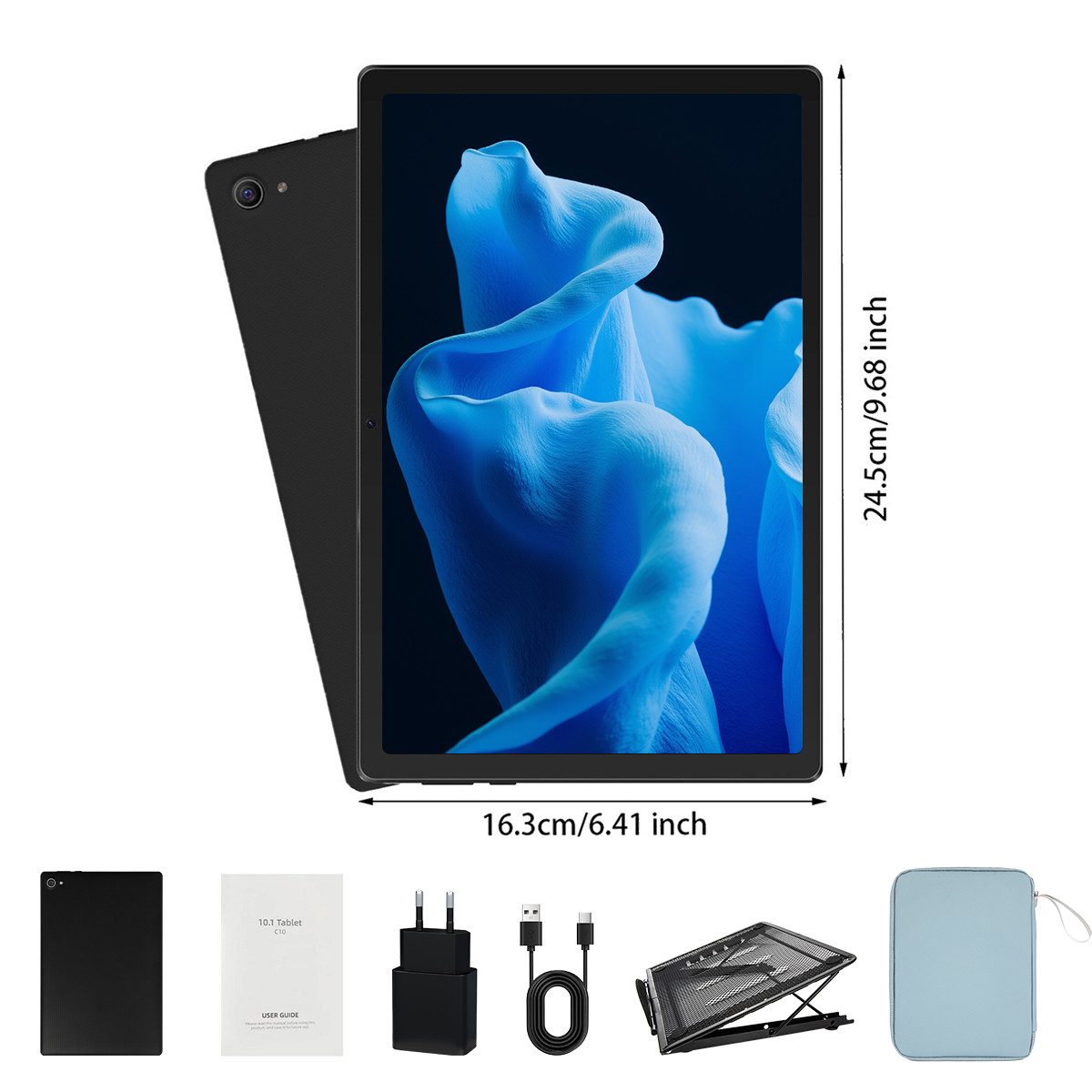 Happybe 10,1'' Android, 20(3+17)GB+64GB+1TB TF, 1280x800 HD IPS, Dual-Kamera Tablet (10,1", 64 GB, Android, mit Tasche und Ständer, Octa Core)