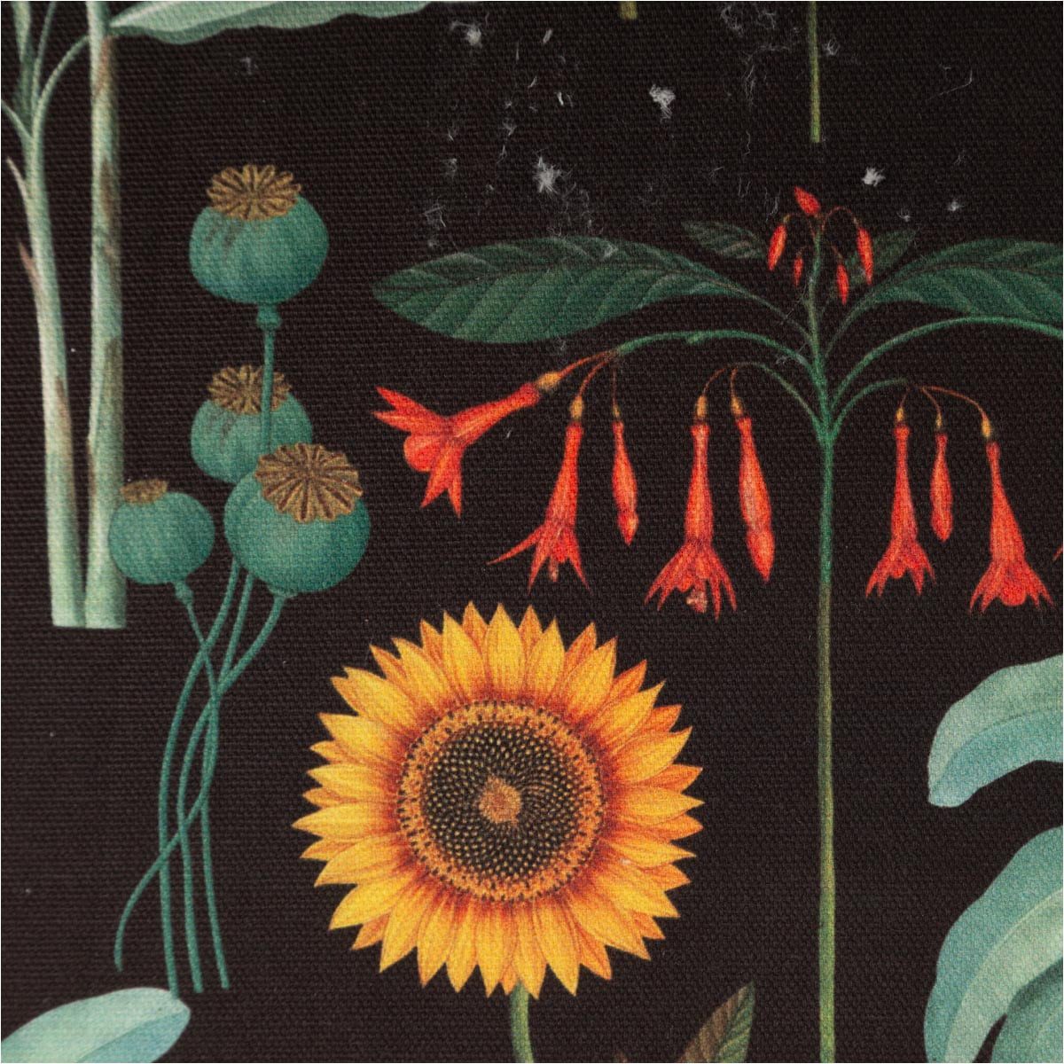 SCHÖNER LEBEN. Stoff Baumwollstoff Meterware Blumen Palmenblätter schwarz bunt 1,40m, allergikergeeignet