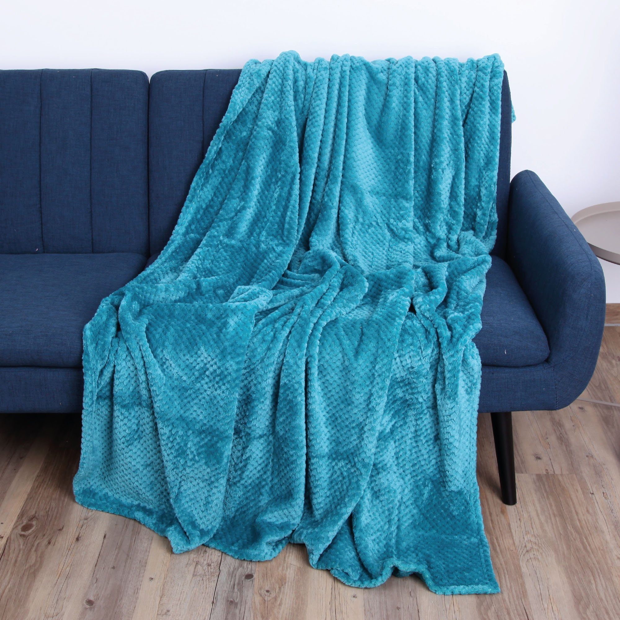 Flanell Decke Sofa, 150x200cm, für Bett, Kuscheldecke und Couch Petrol Flauschige Tagesdecke Decke Wohndecke Bestlivings,