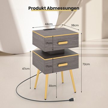 COSTWAY Nachttisch (1-St), mit LED-Leuchten in 16 Farben, 2 USB-Anschlüssen & 2 Steckdosen