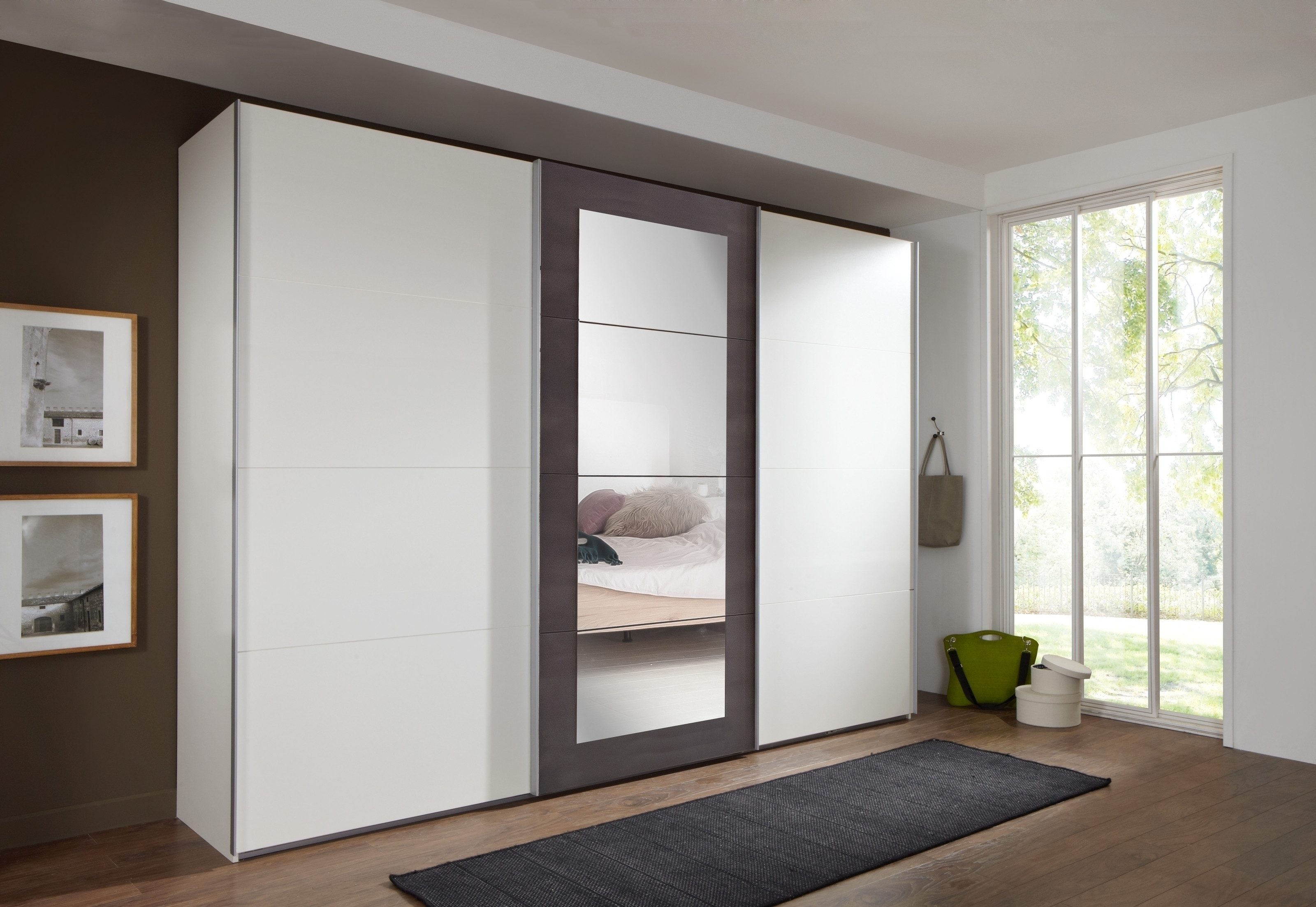 freiraum Schwebetürenschrank Minden in WEISS + RAW STEEL - 270x208x65cm (BxHxT)
