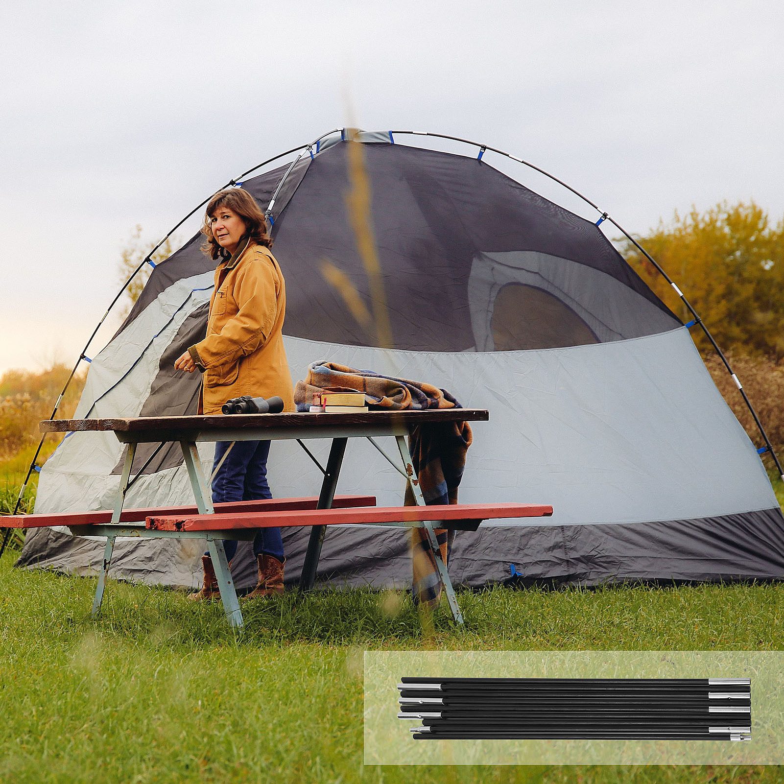 Youyijia Einbogenzelt Zeltstange 4.5m Verstellbarer Universal Markisenrahmen Kit Zeltstangen