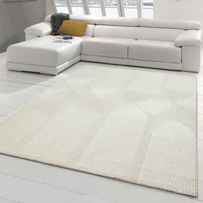 Teppich Recycle Teppich mit modernen ovalen Formen liniert in creme, Teppich-Traum, rechteckig, Höhe: 12 mm