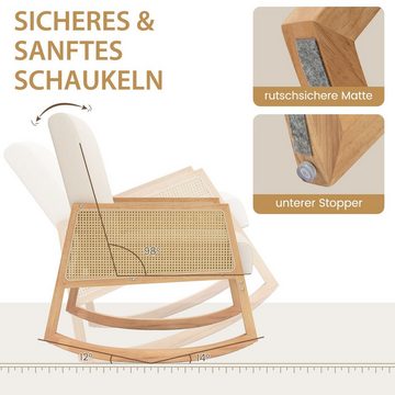 COSTWAY Schaukelsessel, Relaxsessel gepolstert, mit Kissen, Holz, 82x65,5x95,5cm