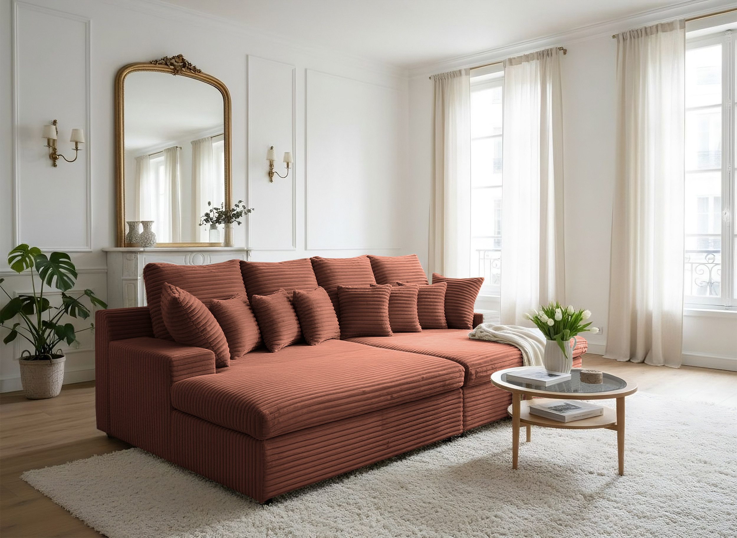 yourhouse24 Big-Sofa XXL Big Sofa LAZY Couch, Cord, mit Bettfunktion, Seite universal