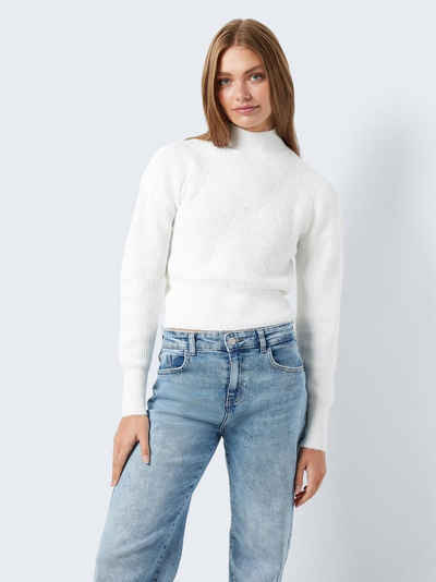 Noisy may Strickpullover Cropped Rippstrick Pullover Rundhals NMNELLA 6447 in Weiß