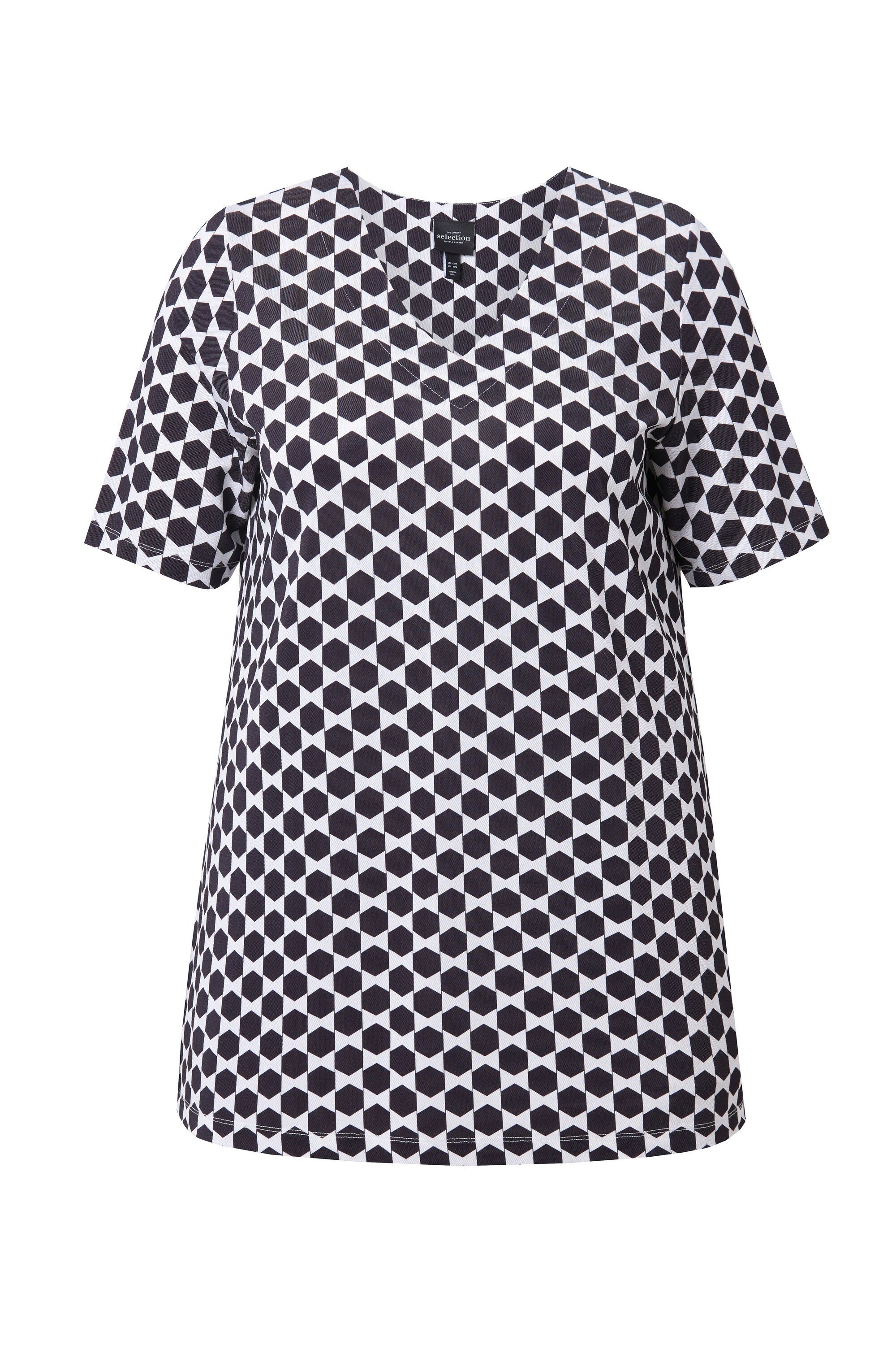Ulla Popken T-Shirt Slinky-Piqué-Shirt A-Linie V-Ausschnitt günstig online kaufen