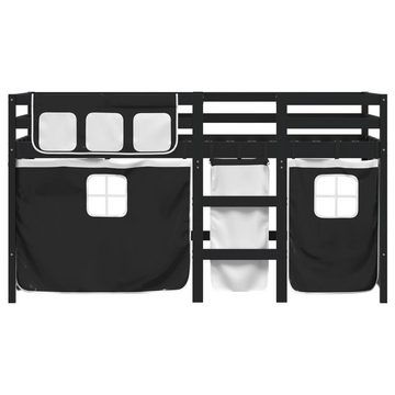 vidaXL Bett Kinderhochbett mit Vorhängen Weiß Schwarz 90x190 cm Kiefernholz