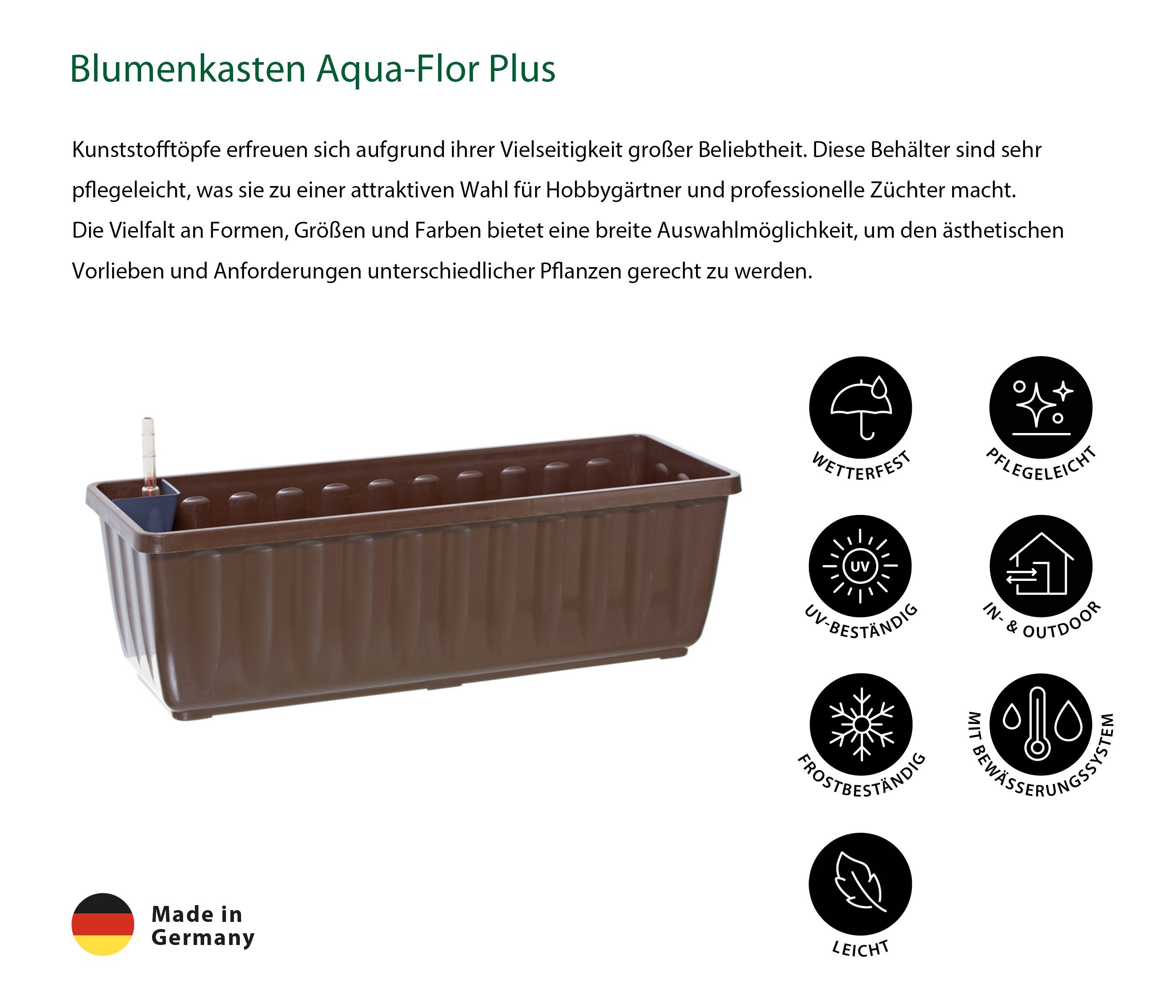 Dehner Blumenkasten Aqua-Flor Plus mit Bewässerungssystem, Kunststoff, frostbeständiger Balkonkasten mit Wasserstandsanzeige